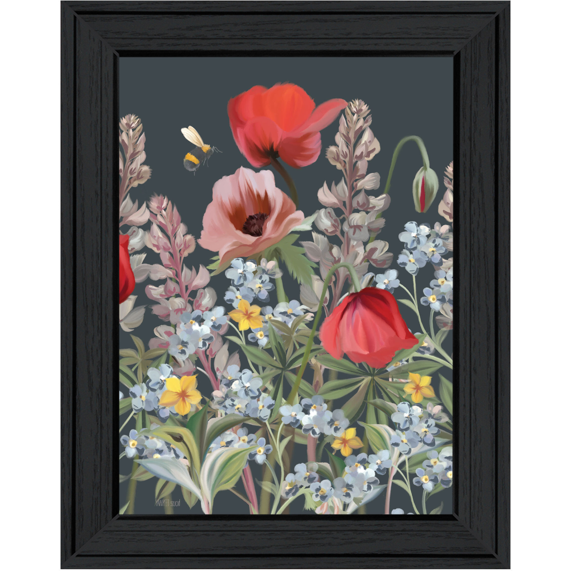 Summer Garden Buzz Black Framed Print Wall Art