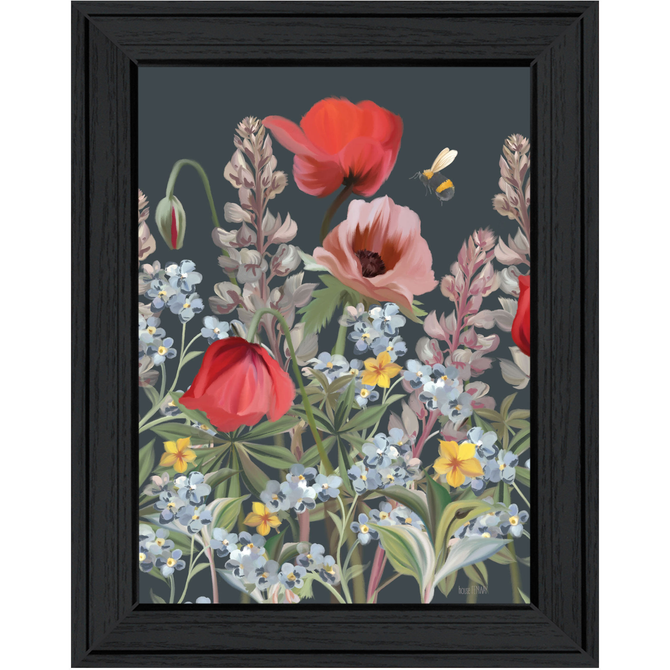 Summer Garden Buzz Black Framed Print Wall Art