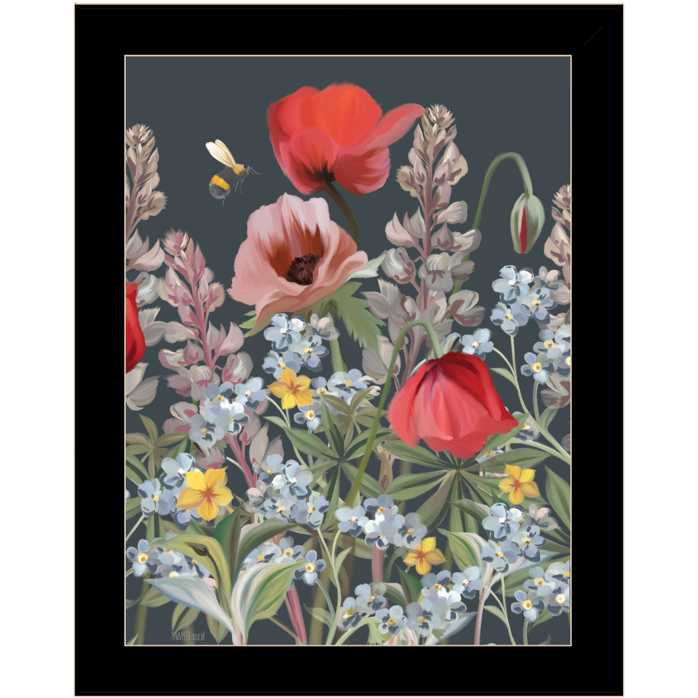 Summer Garden Buzz Black Framed Print Wall Art