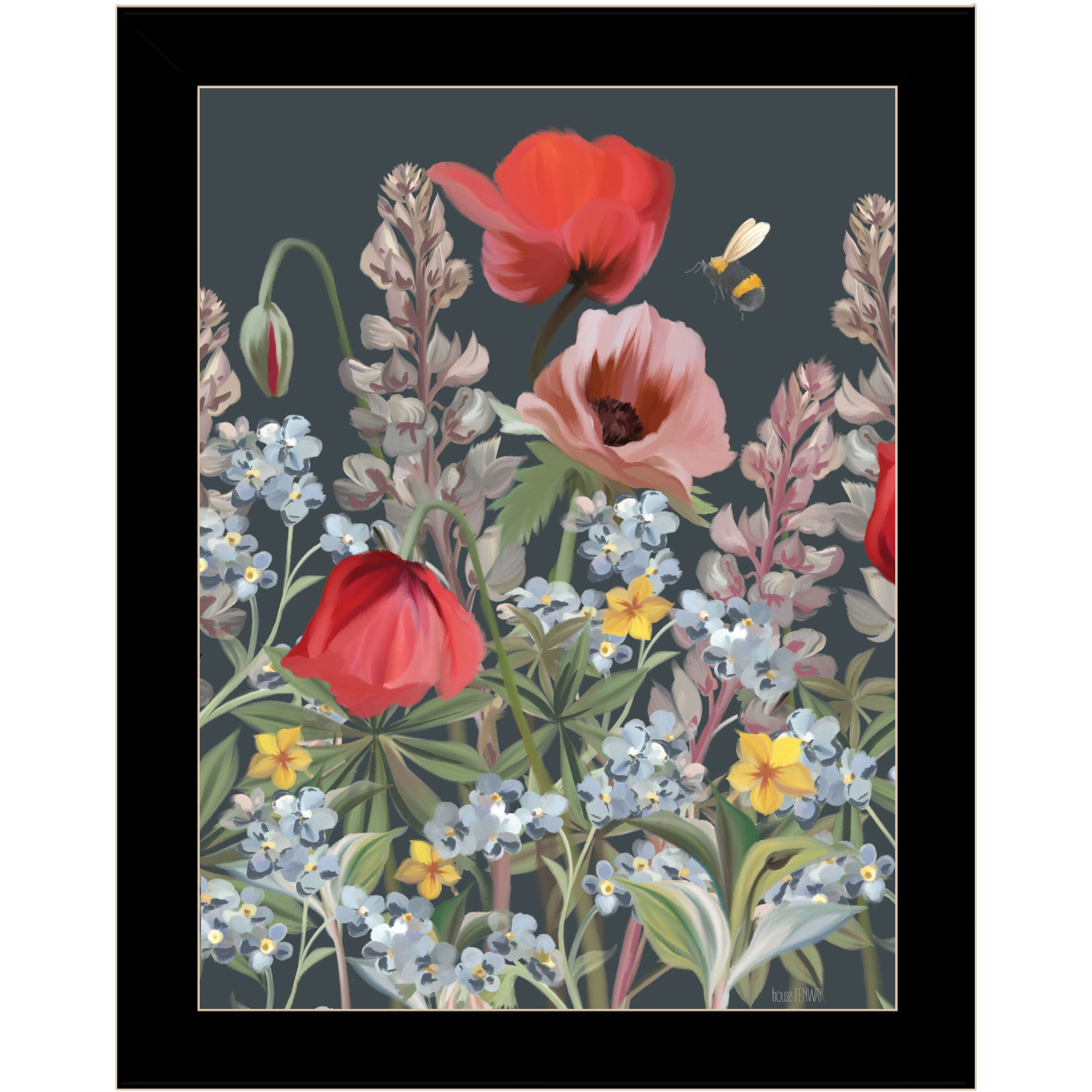 Summer Garden Buzz Black Framed Print Wall Art