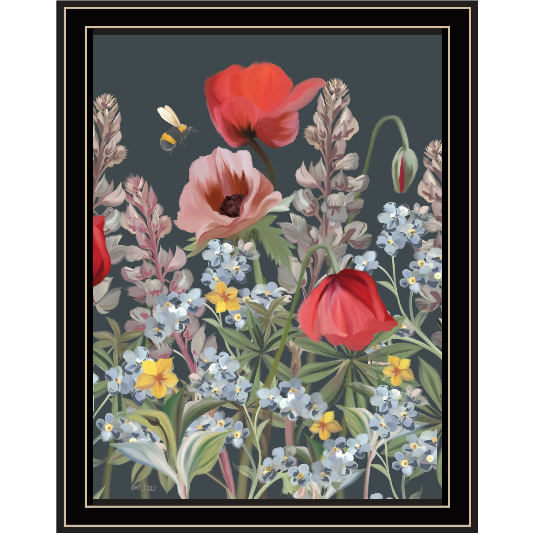 Summer Garden Buzz Black Framed Print Wall Art
