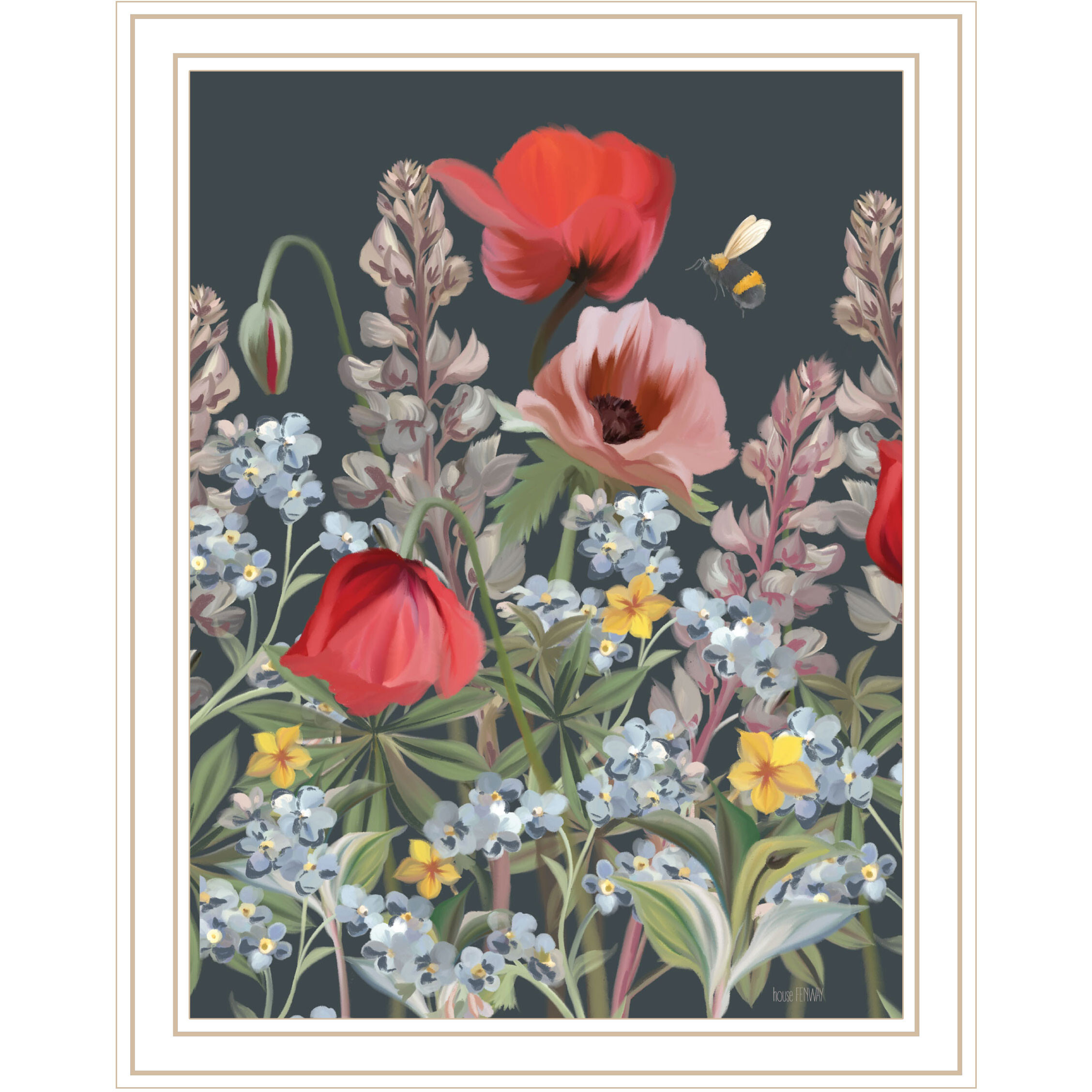 Summer Garden Buzz White Framed Print Wall Art