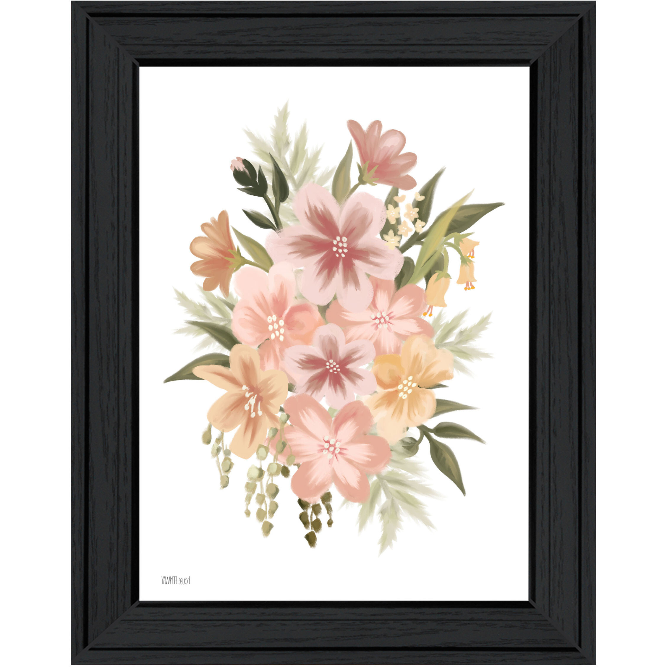 Peachy Petals Black Framed Print Wall Art