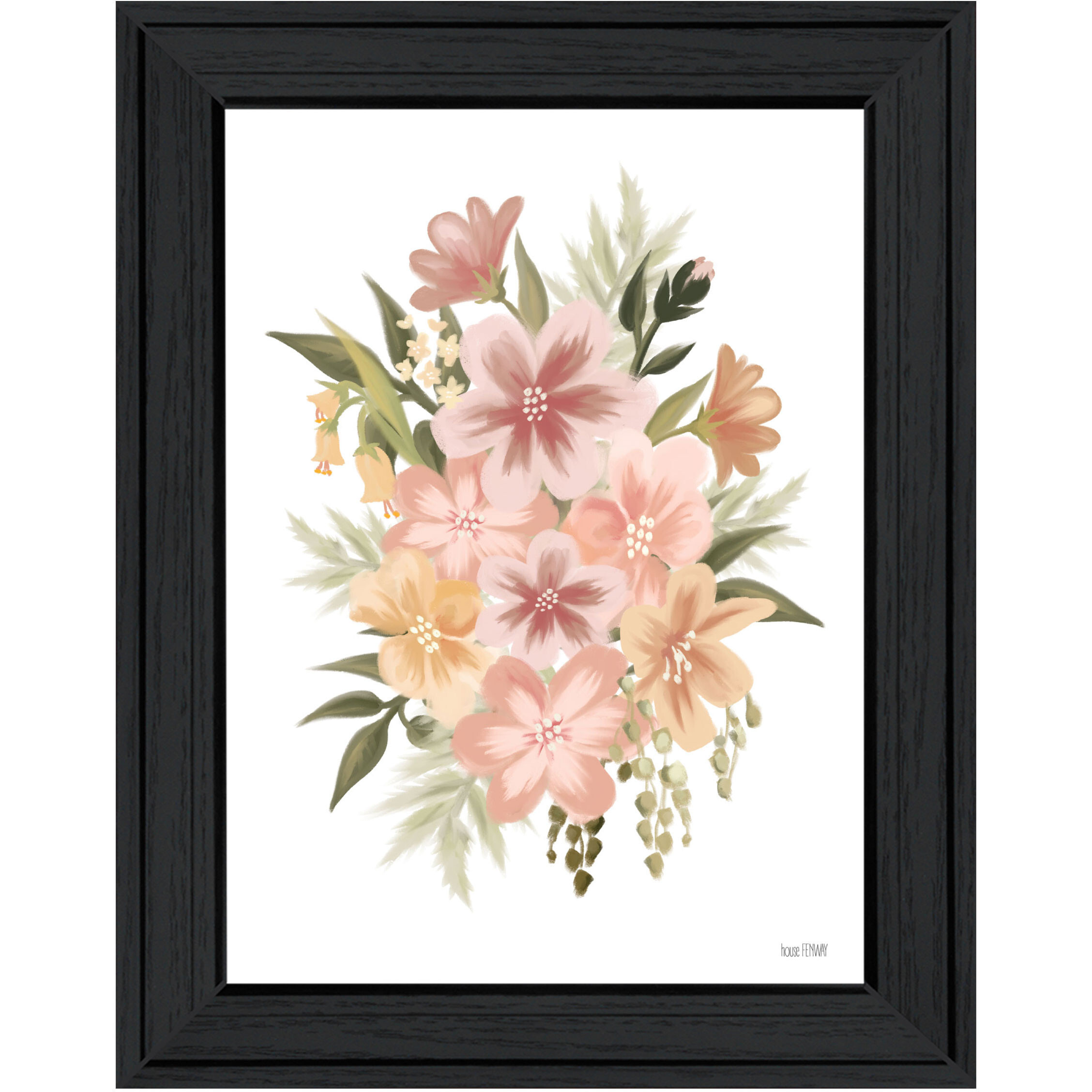 Peachy Petals Black Framed Print Wall Art