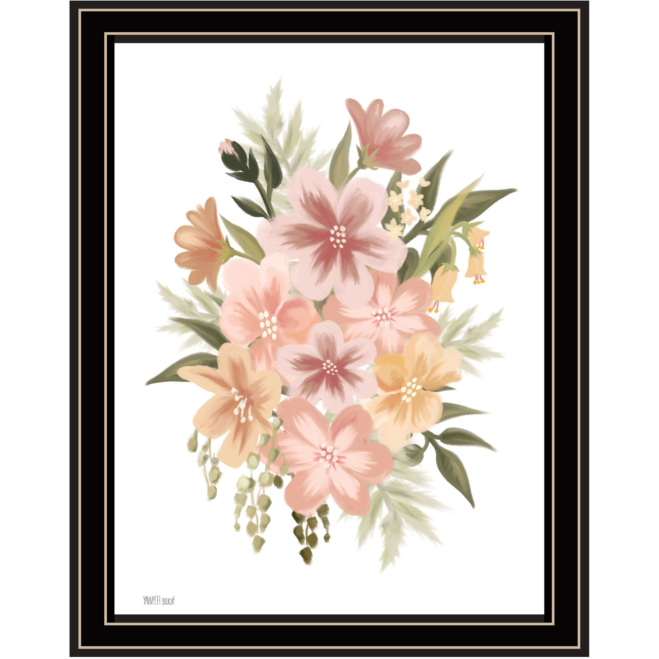 Peachy Petals Black Framed Print Wall Art