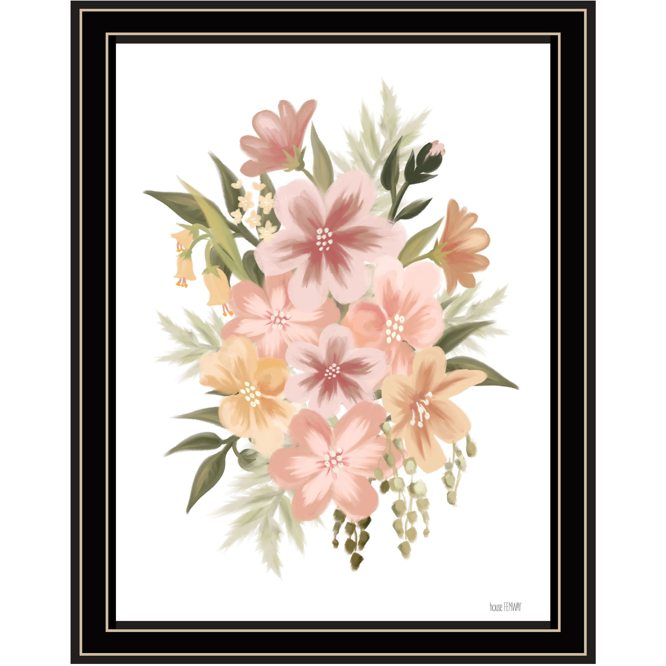 Peachy Petals Black Framed Print Wall Art