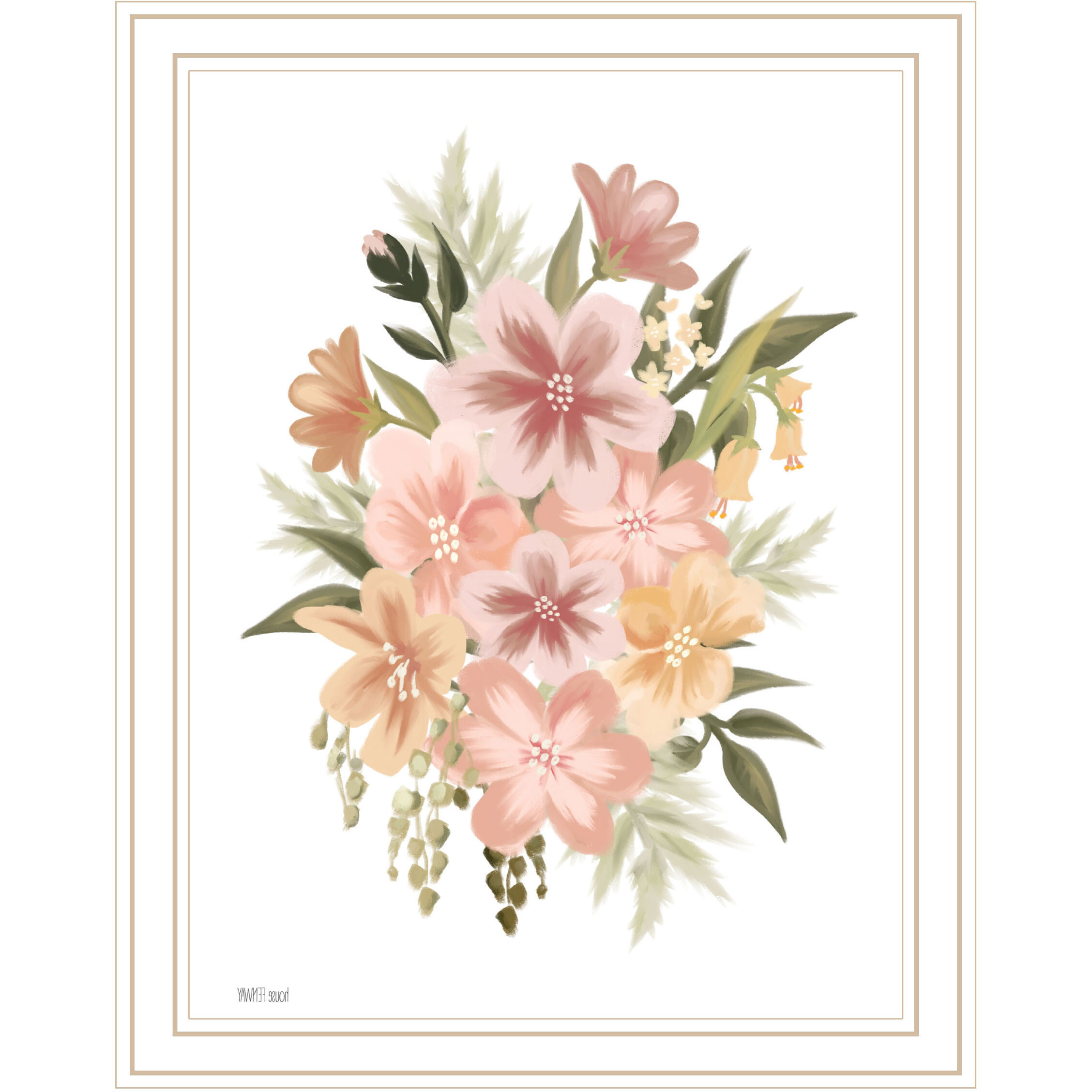 Peachy Petals White Framed Print Wall Art