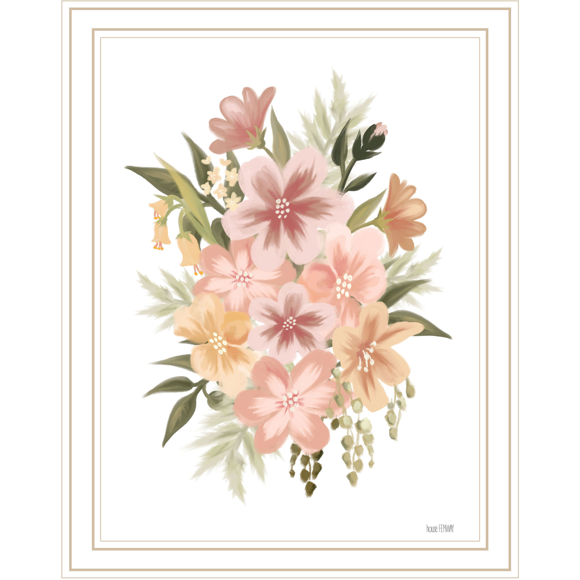 Peachy Petals White Framed Print Wall Art