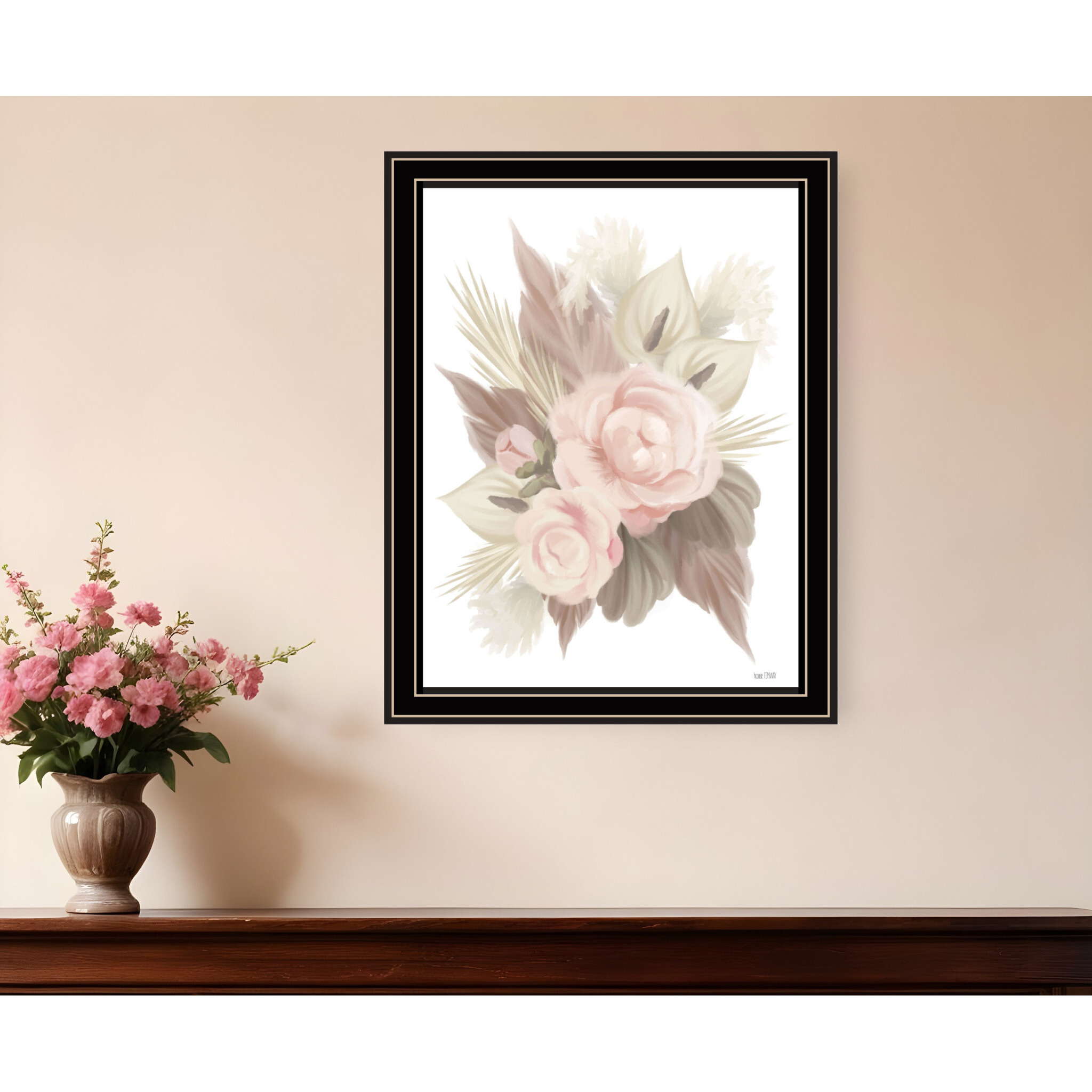 BOHEMIAN BOUQUET Black Framed Print Wall Art