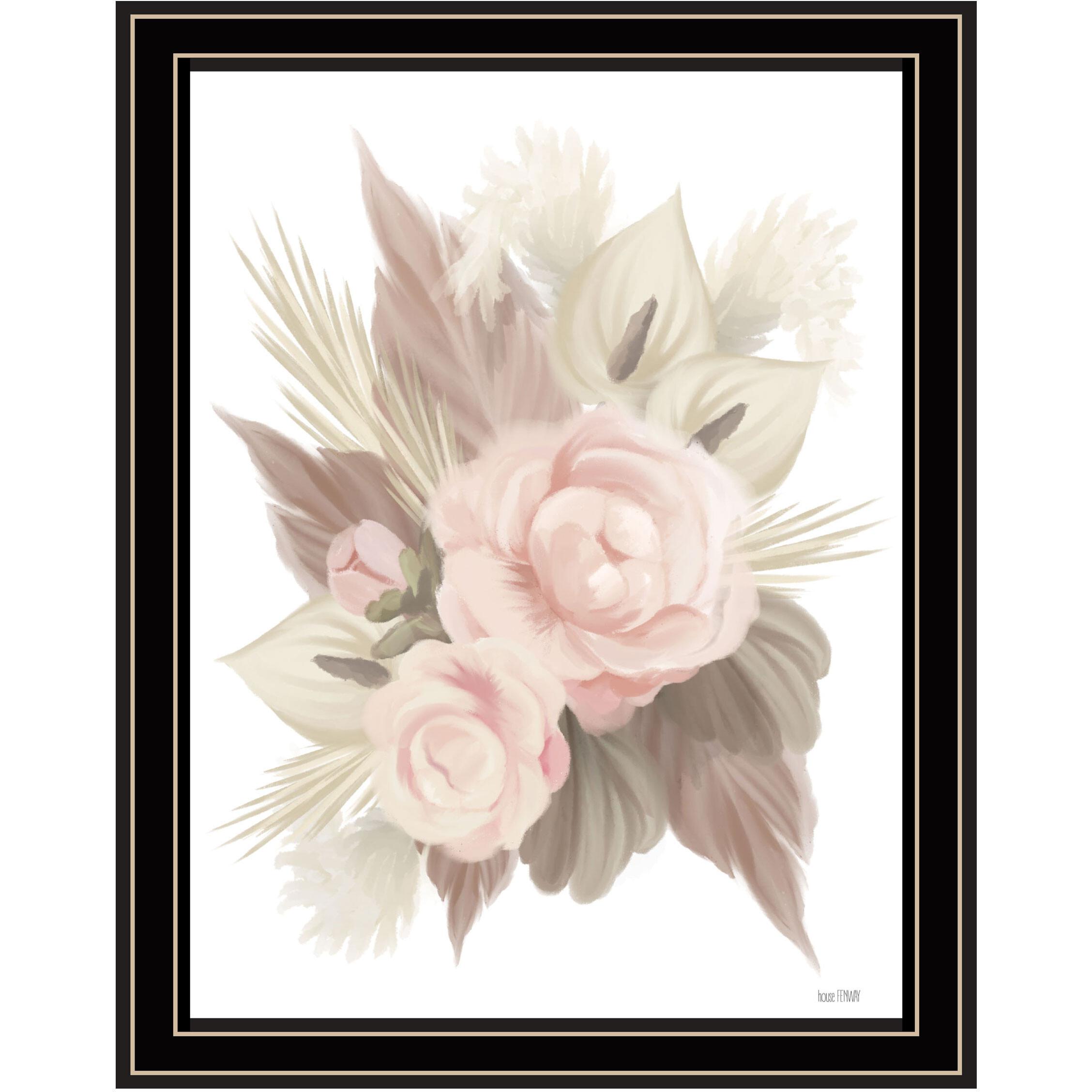 BOHEMIAN BOUQUET Black Framed Print Wall Art
