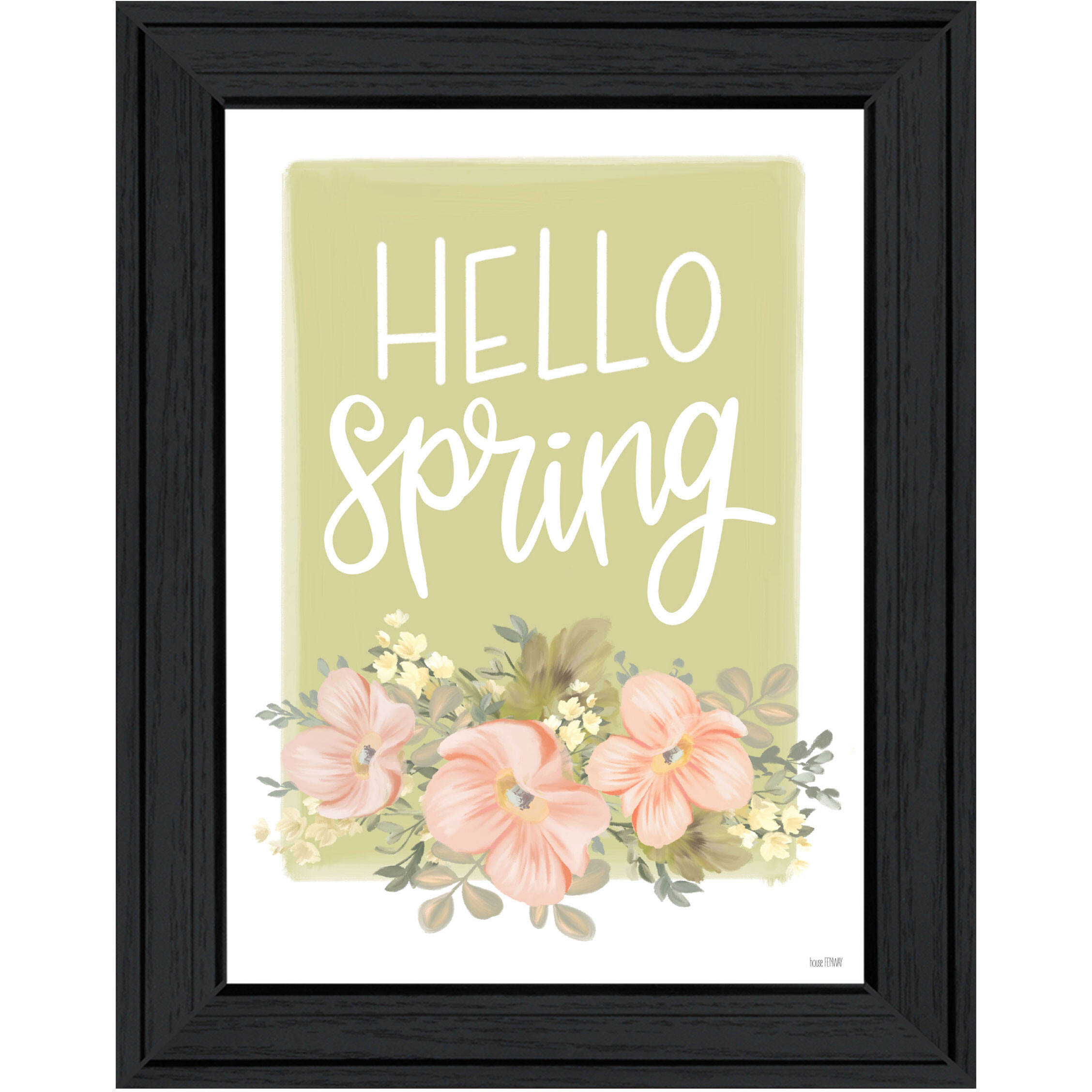 Hello Spring Floral Black Framed Print Wall Art