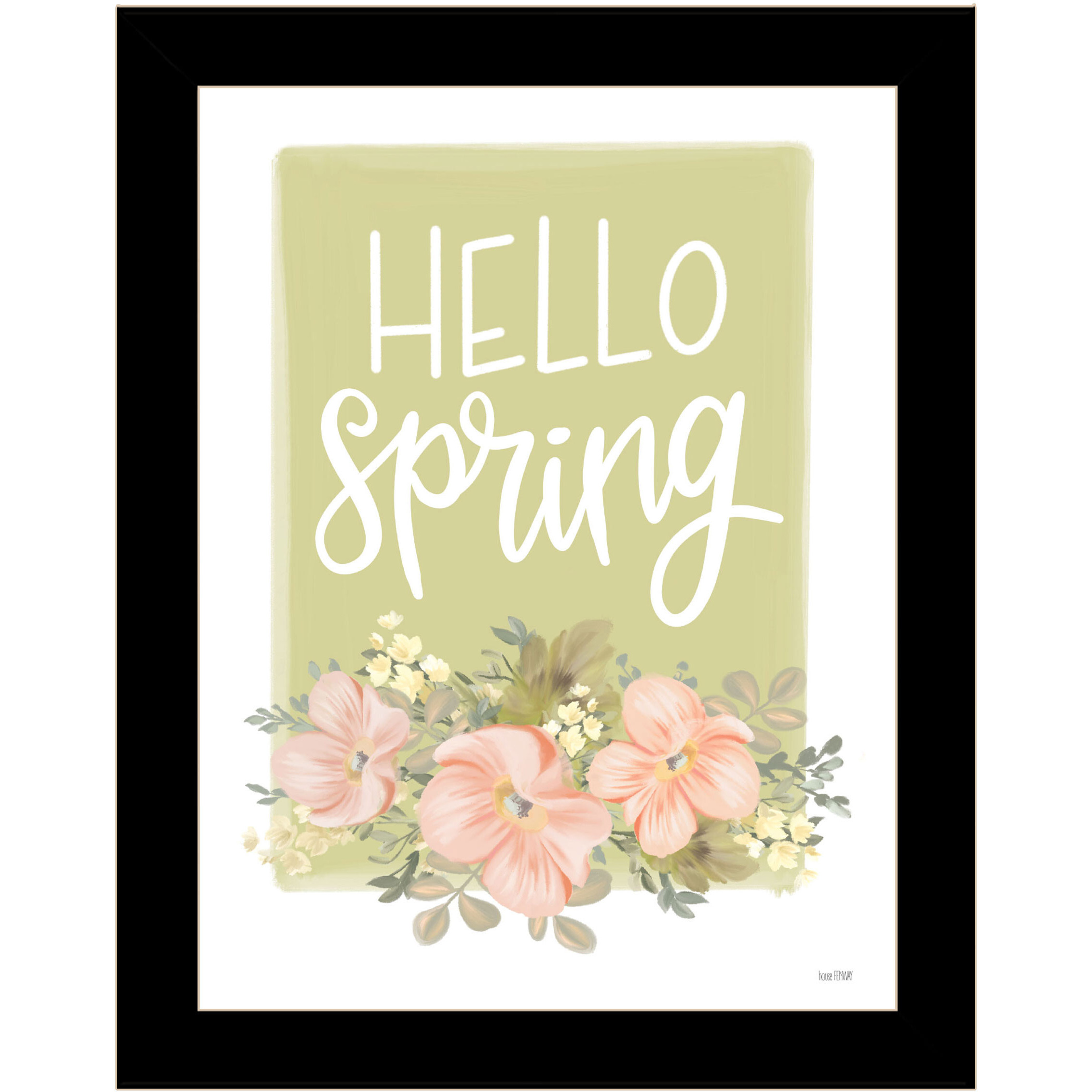 Hello Spring Floral Black Framed Print Wall Art