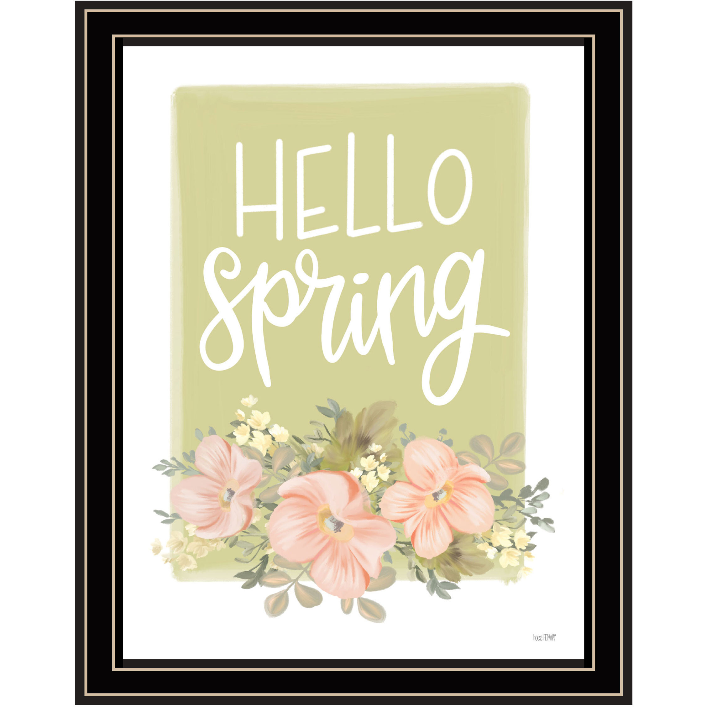 Hello Spring Floral Black Framed Print Wall Art