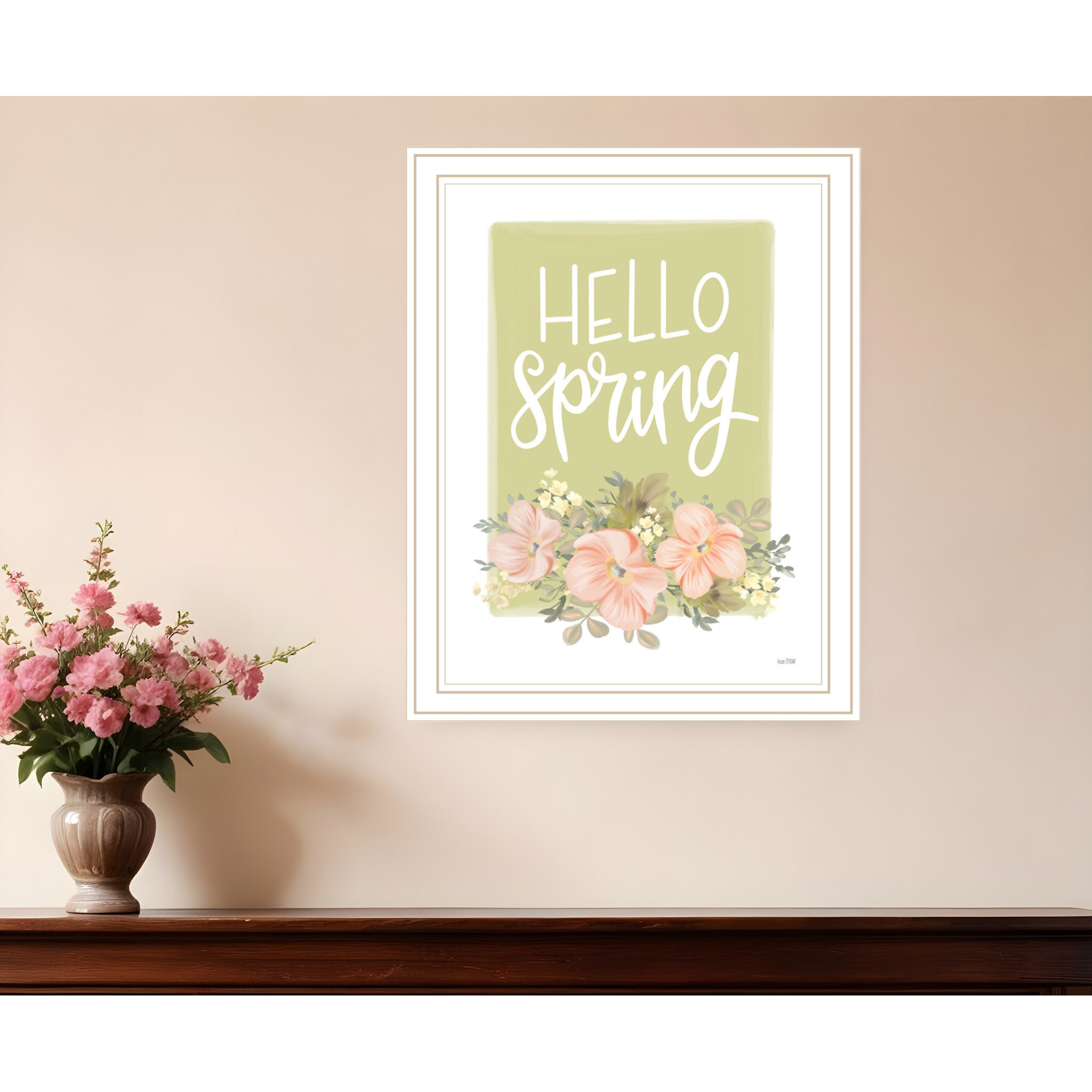 Hello Spring Floral White Framed Print Wall Art
