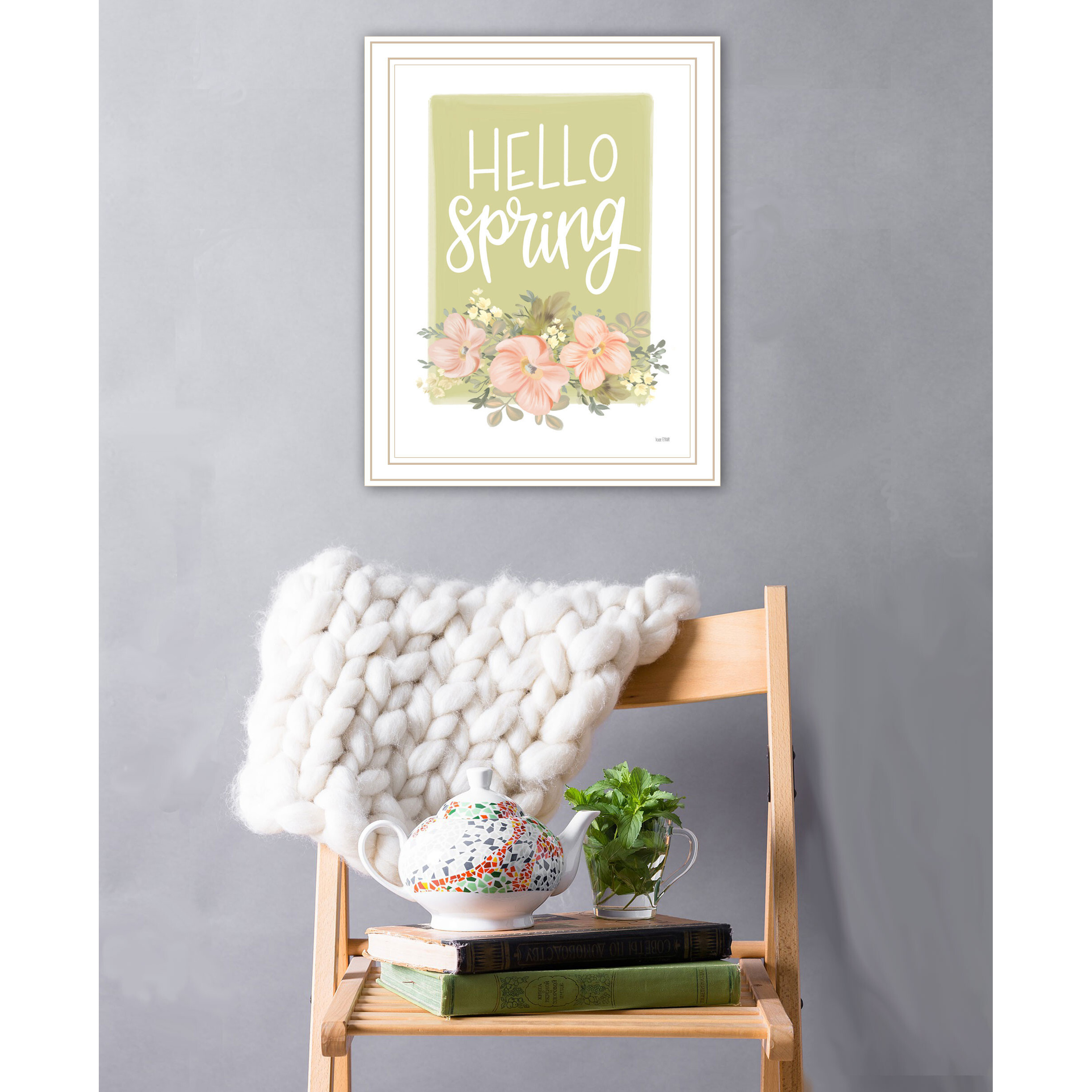 Hello Spring Floral White Framed Print Wall Art