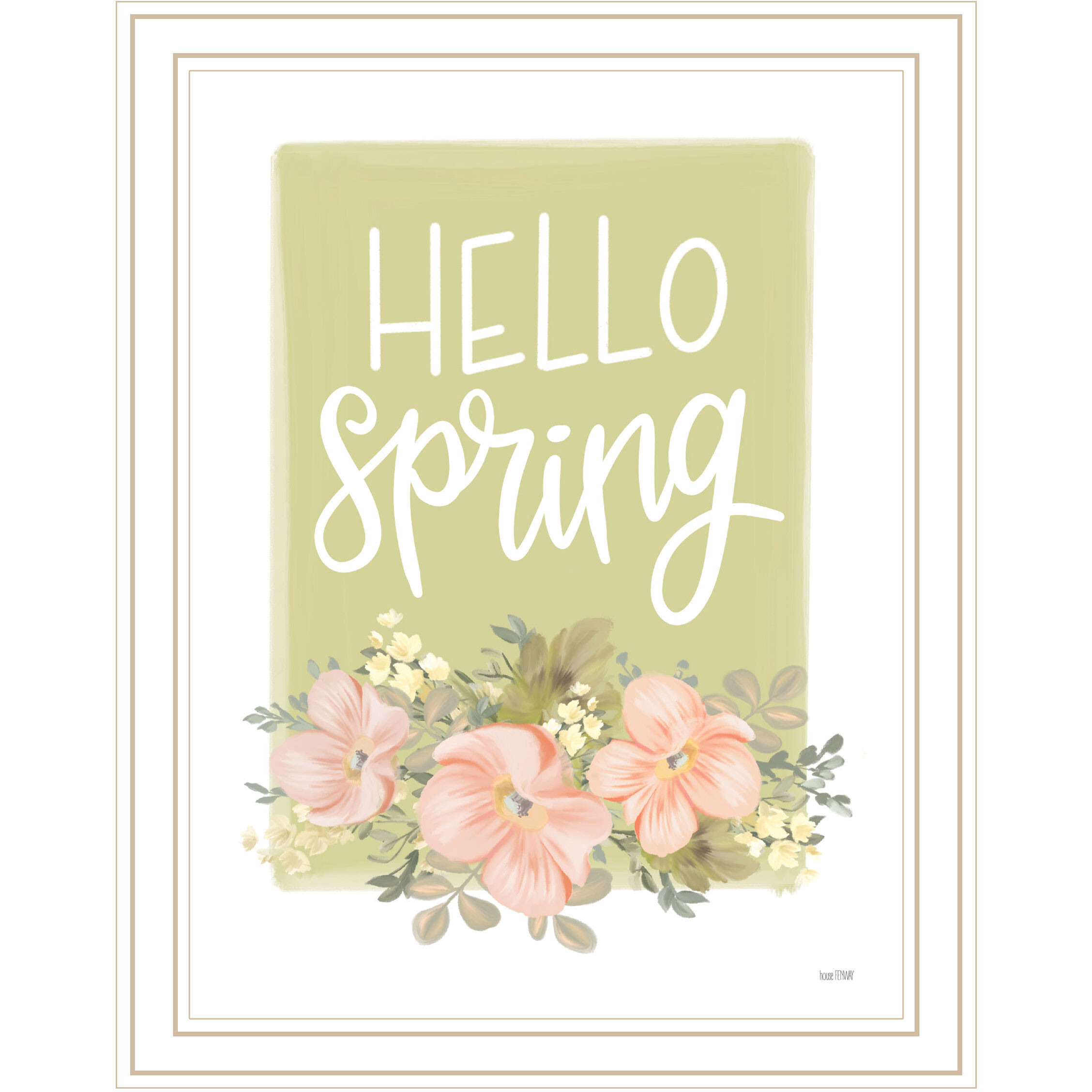 Hello Spring Floral White Framed Print Wall Art