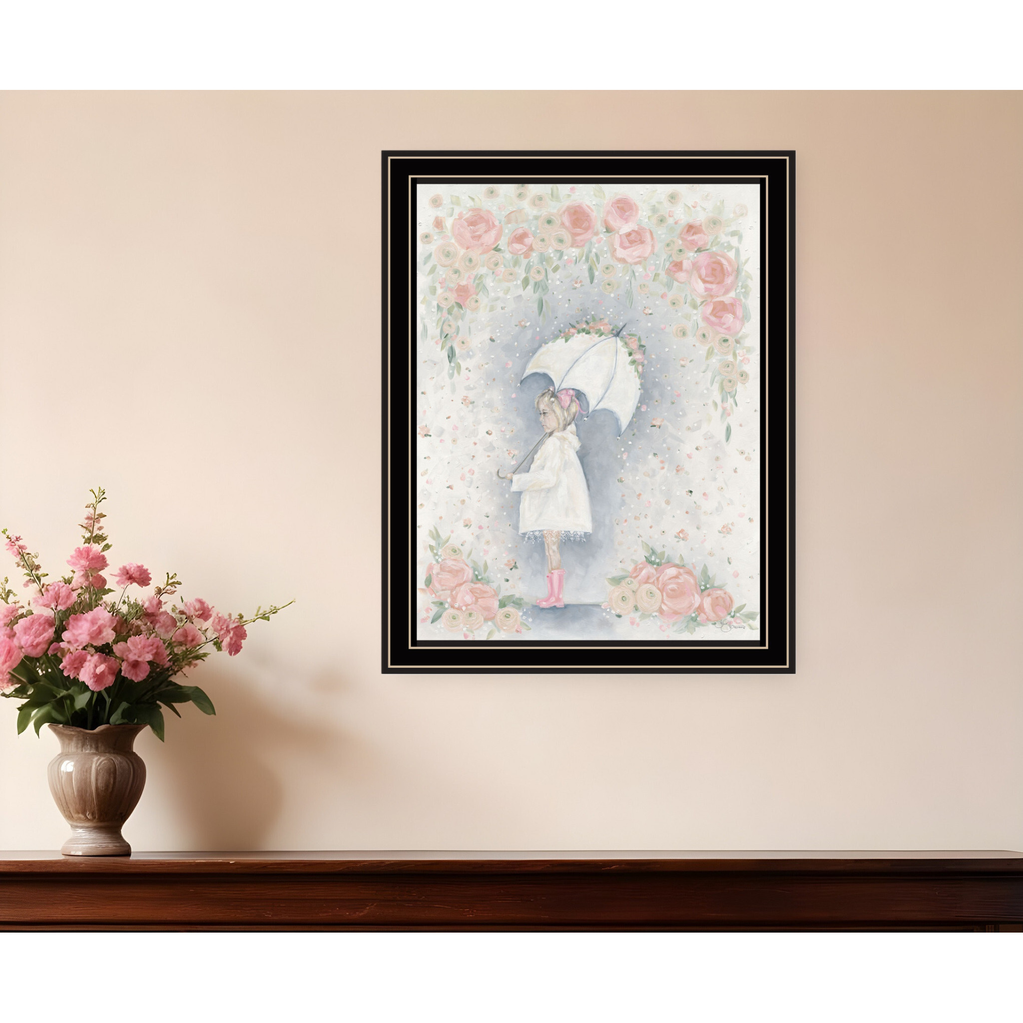 Georgia In The Rain Black Framed Print Wall Art