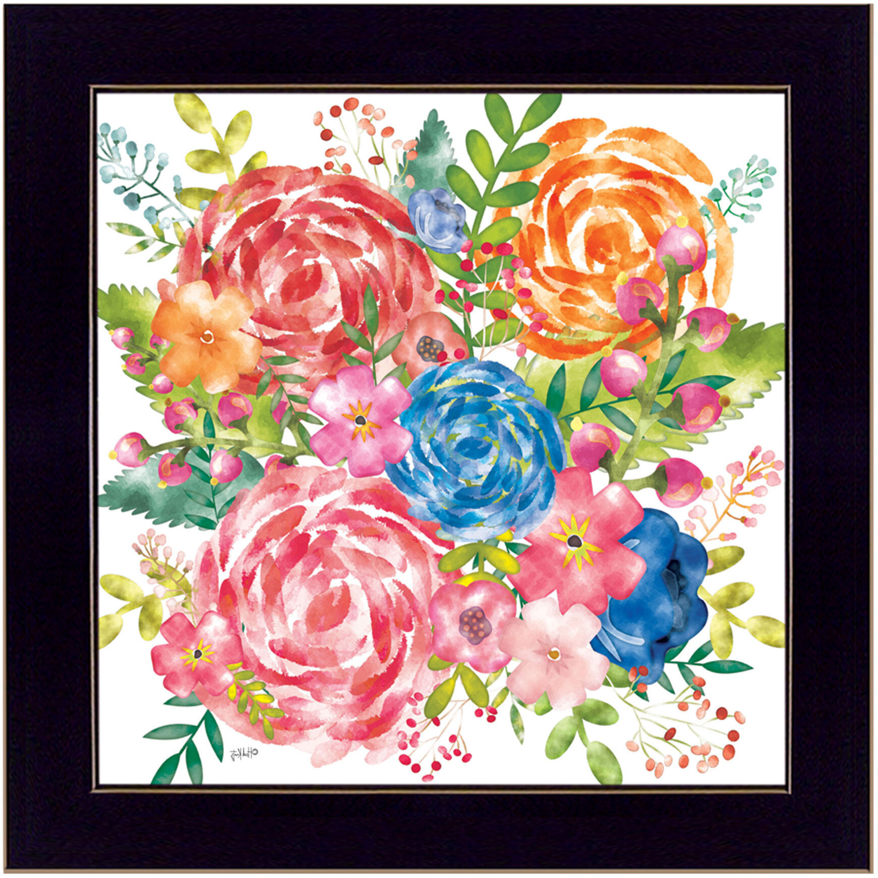 Spring Floral Black Framed Print Wall Art
