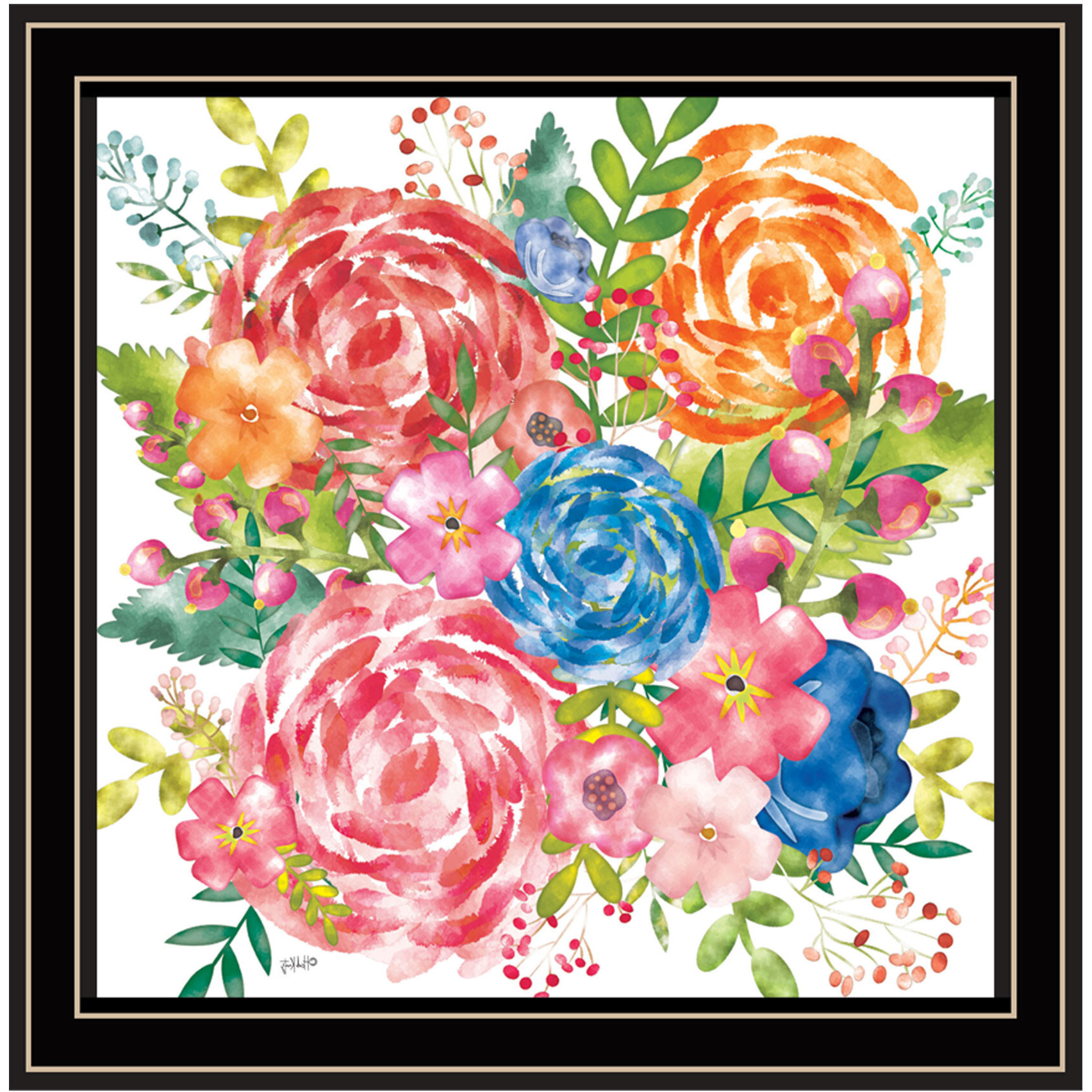 Spring Floral Black Framed Print Wall Art