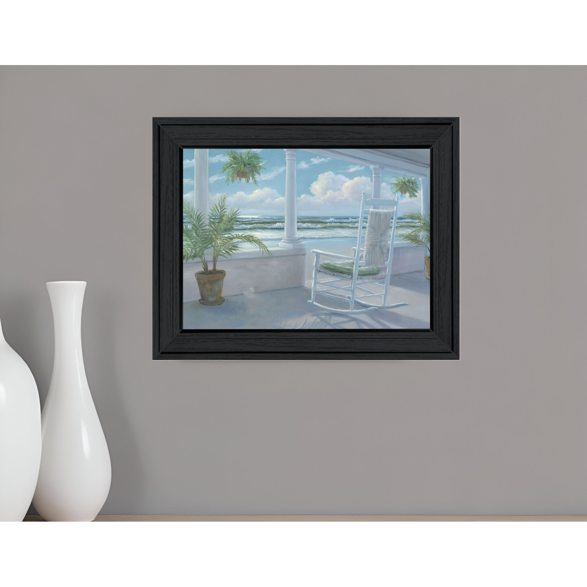 Coastal Porch Black Framed Print Wall Art