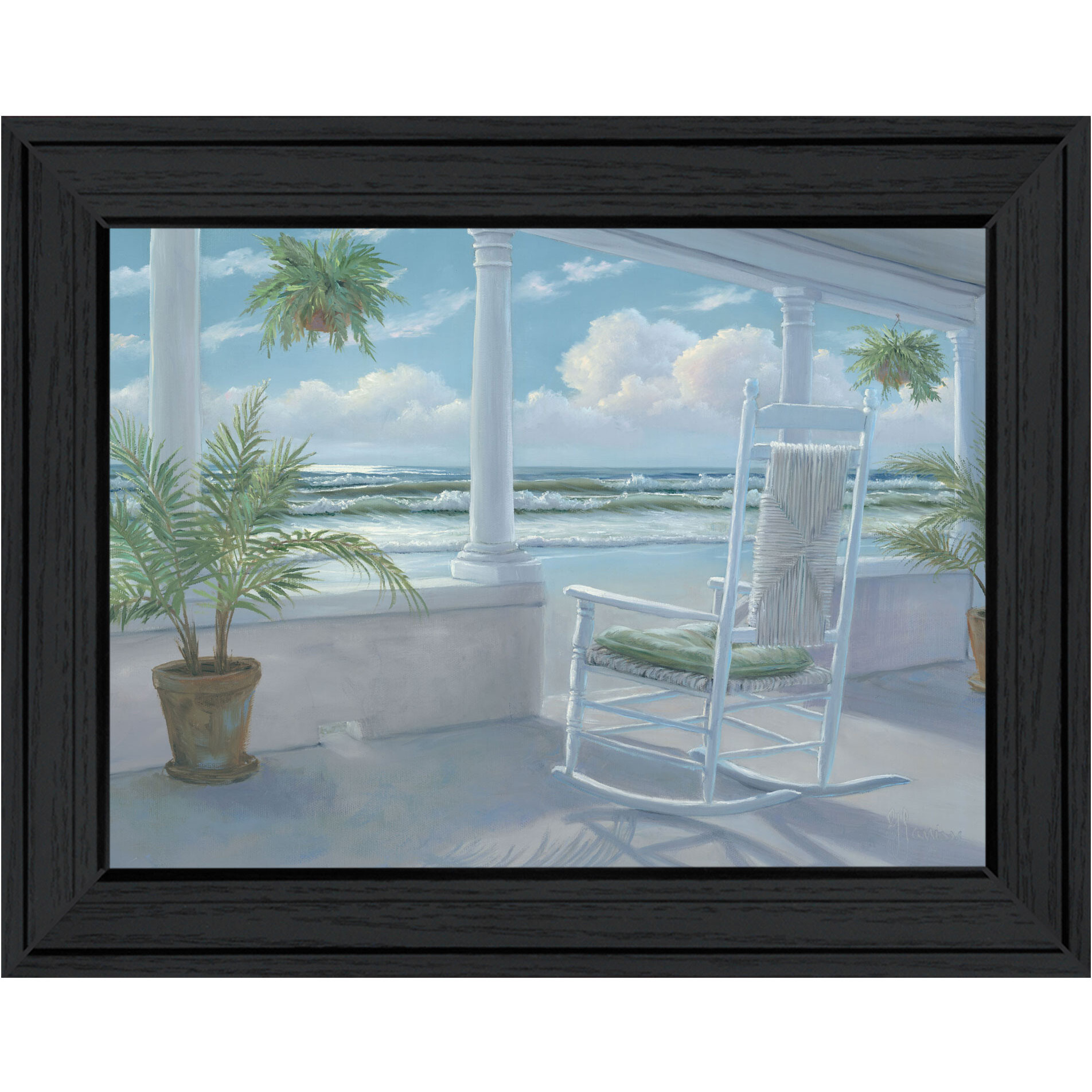 Coastal Porch Black Framed Print Wall Art