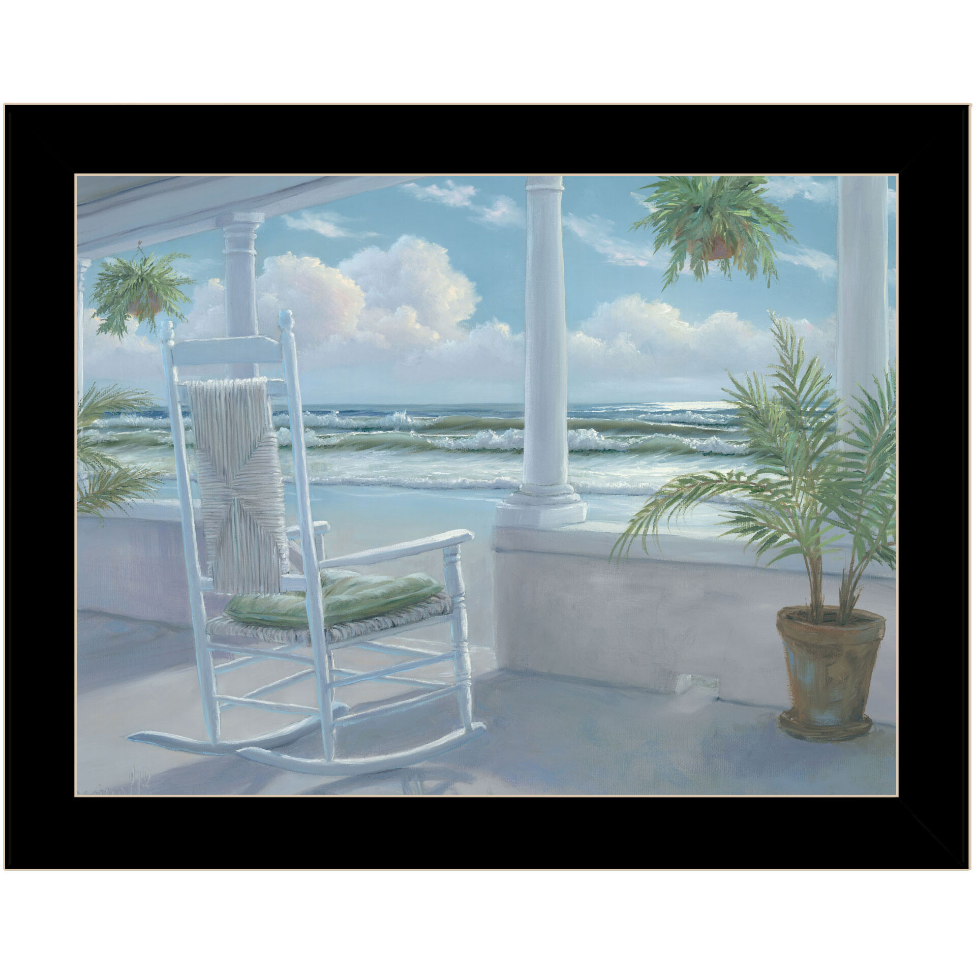 Coastal Porch Black Framed Print Wall Art