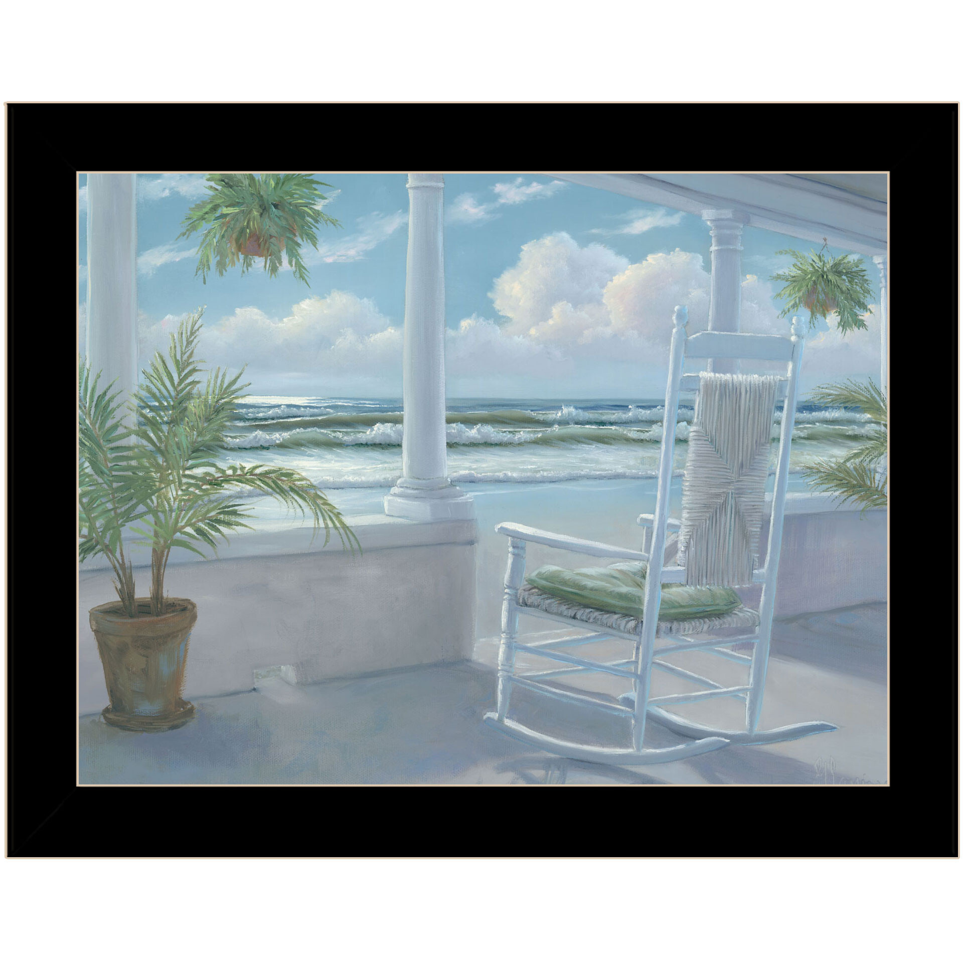 Coastal Porch Black Framed Print Wall Art