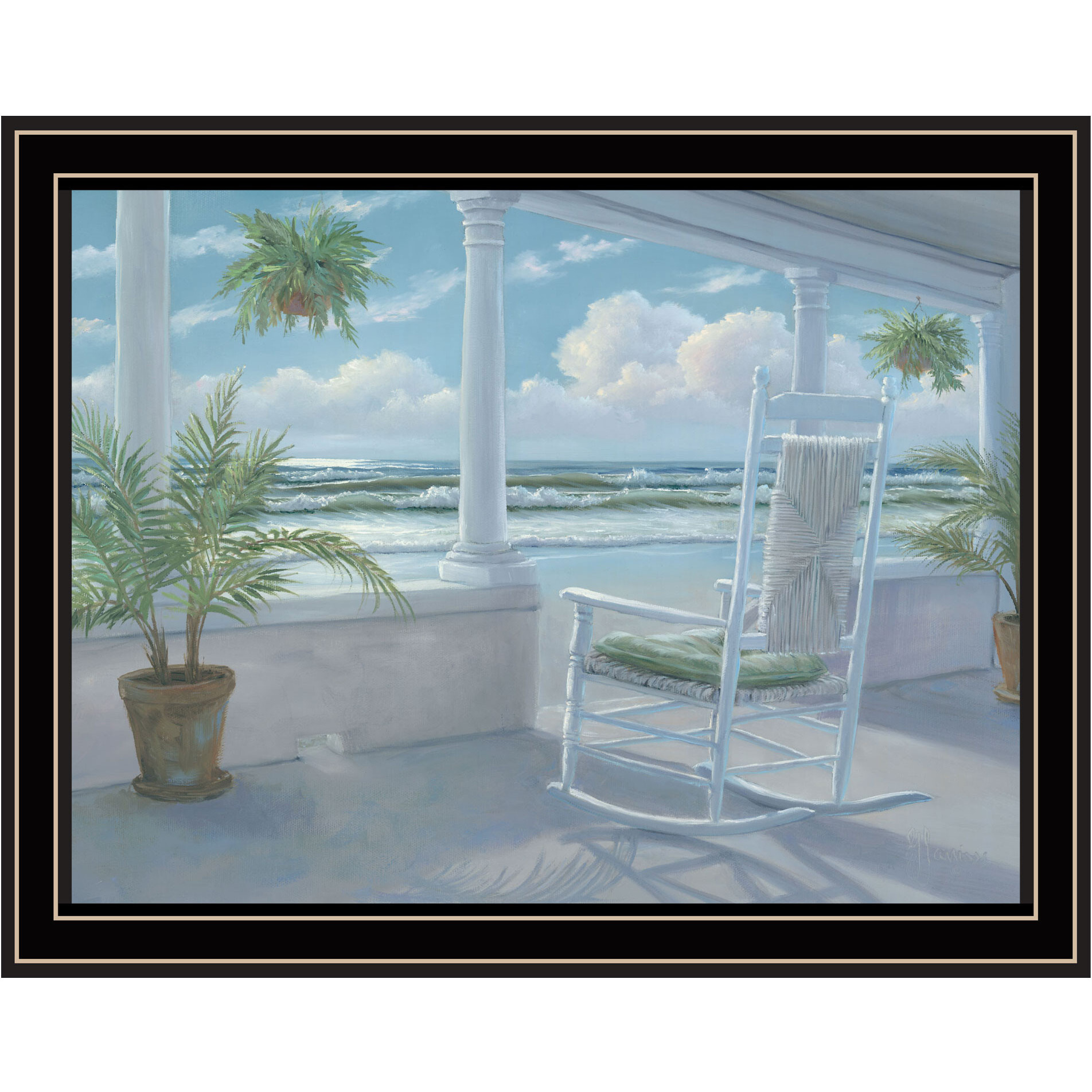 Coastal Porch Black Framed Print Wall Art