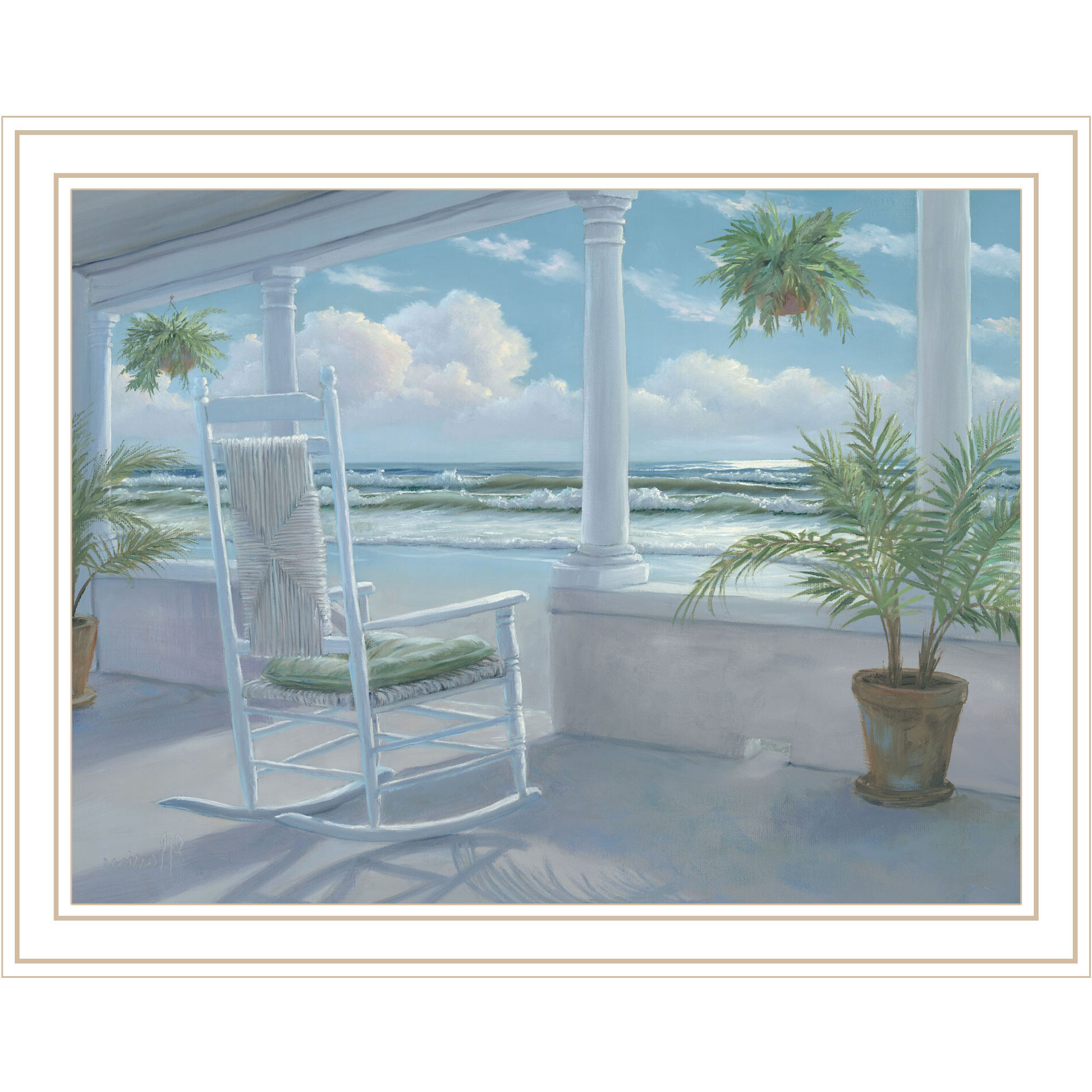 Coastal Porch White Framed Print Wall Art