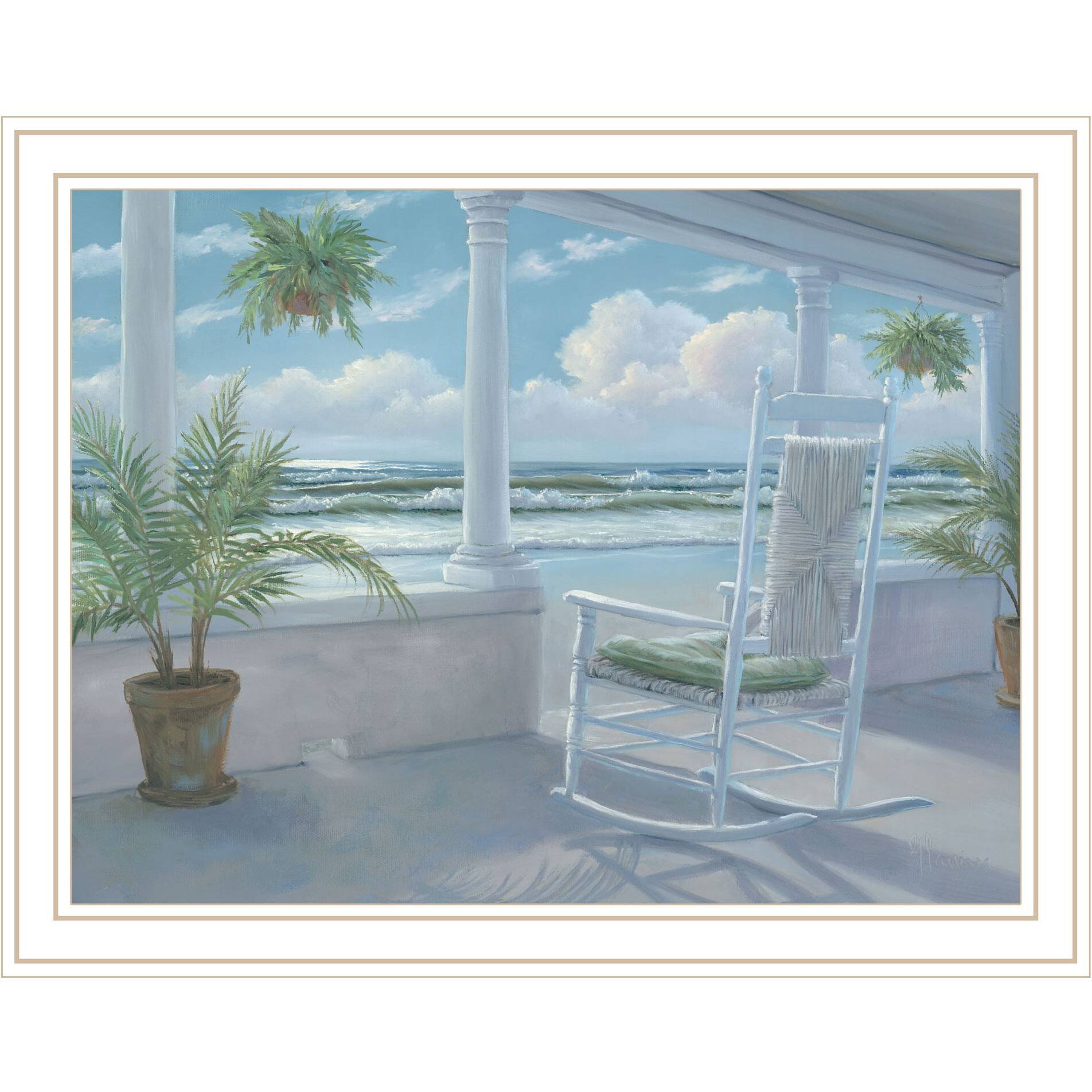 Coastal Porch White Framed Print Wall Art