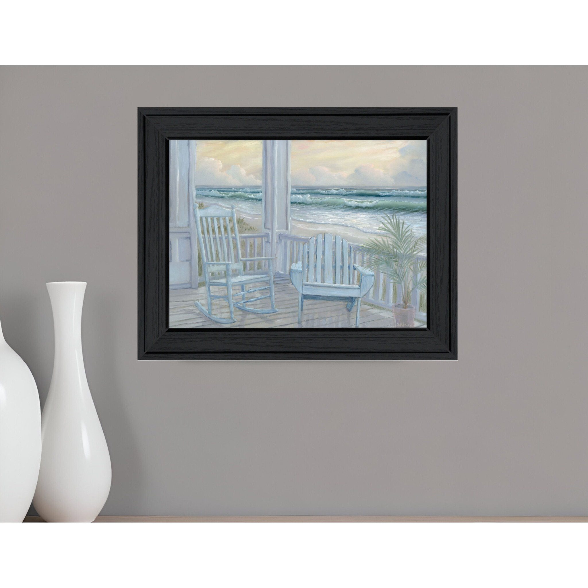 Coastal Porch Black Framed Print Wall Art