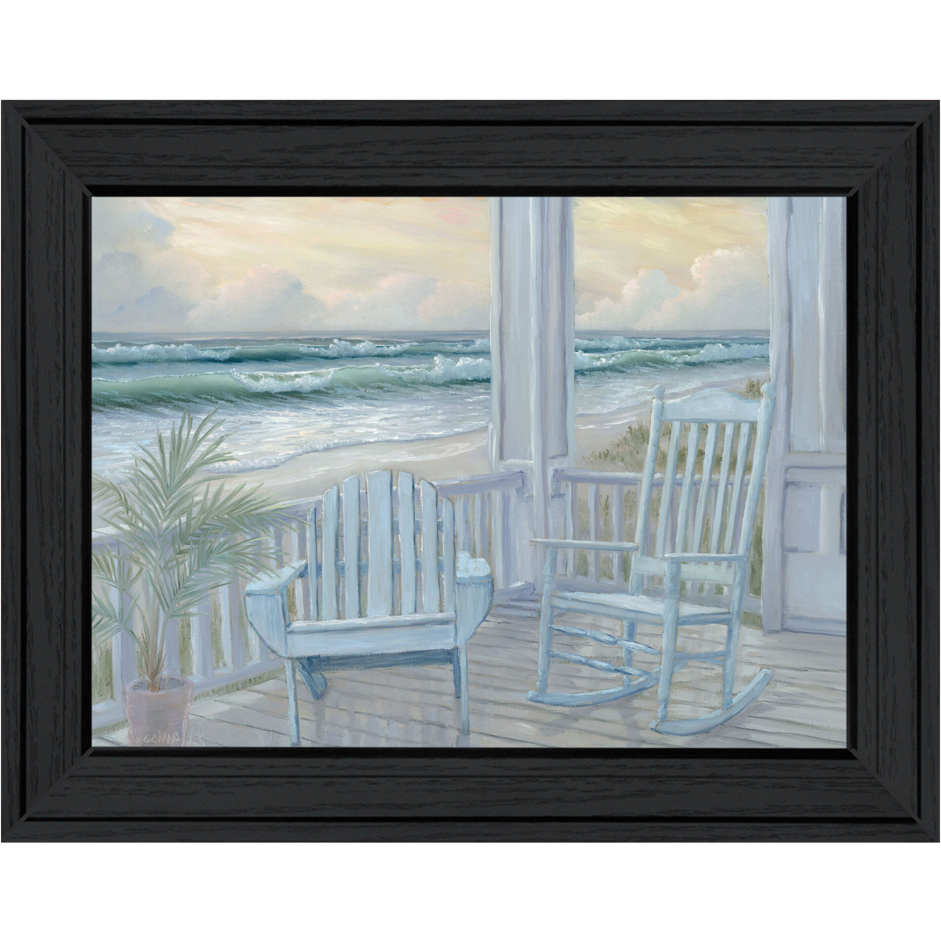 Coastal Porch Black Framed Print Wall Art