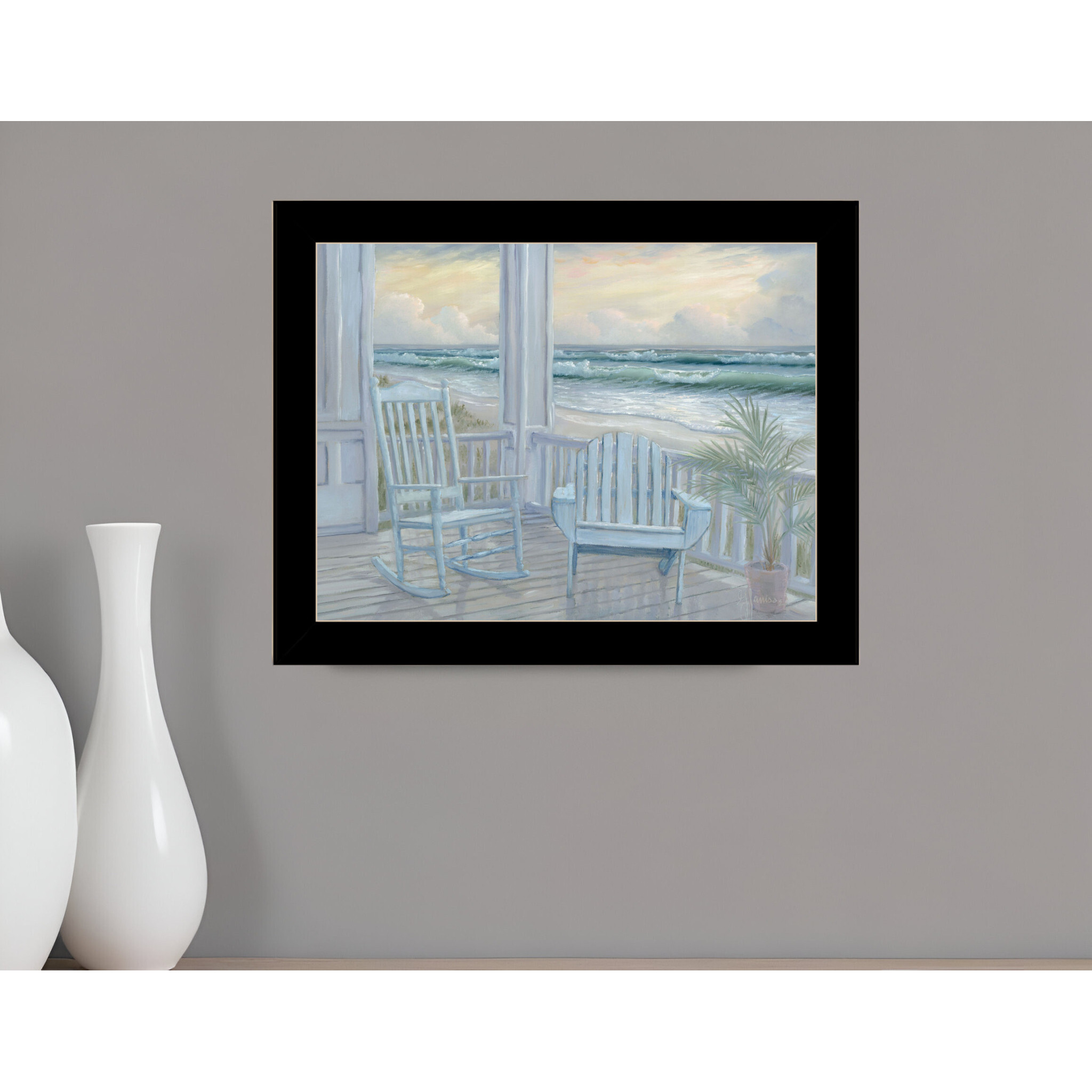 Coastal Porch Black Framed Print Wall Art