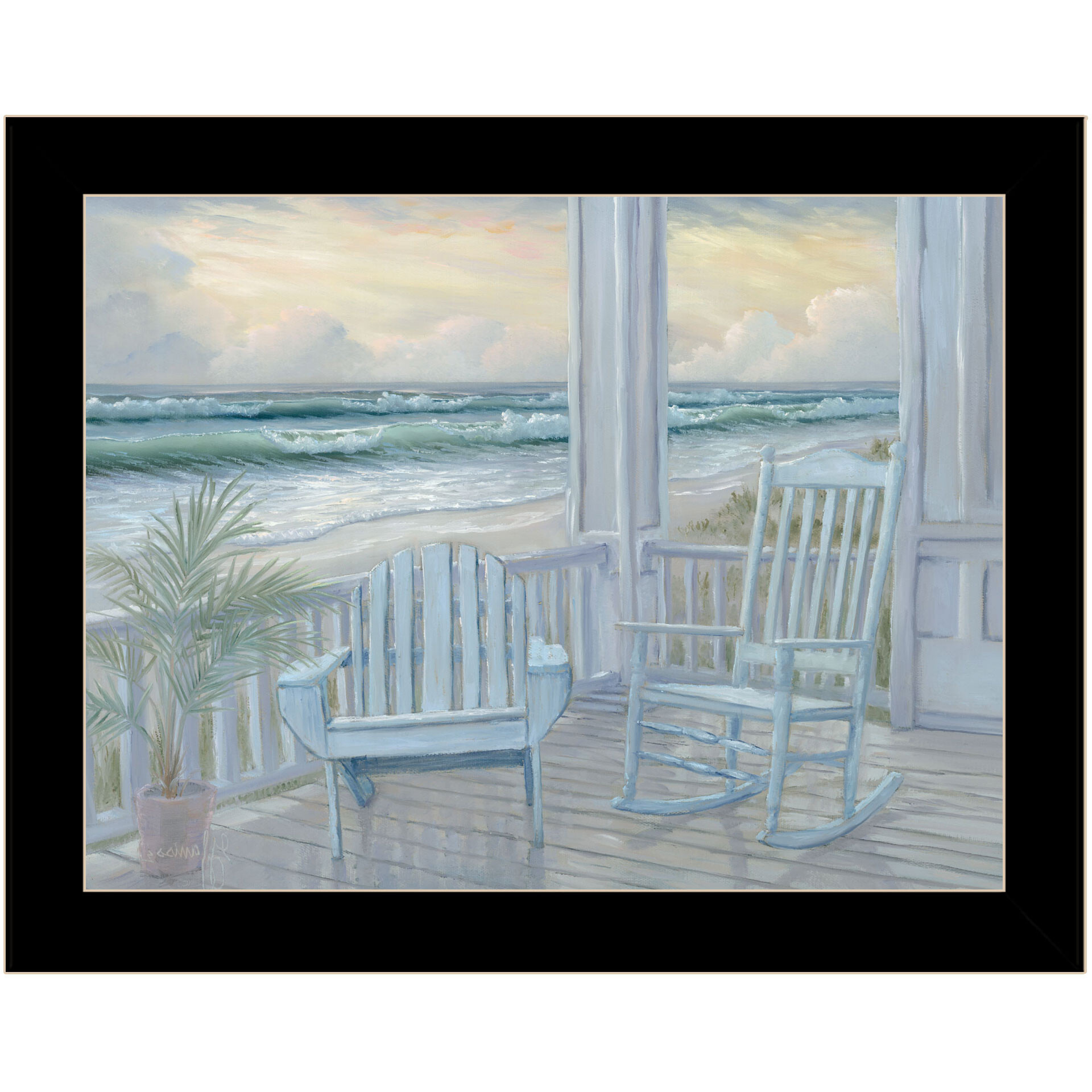 Coastal Porch Black Framed Print Wall Art
