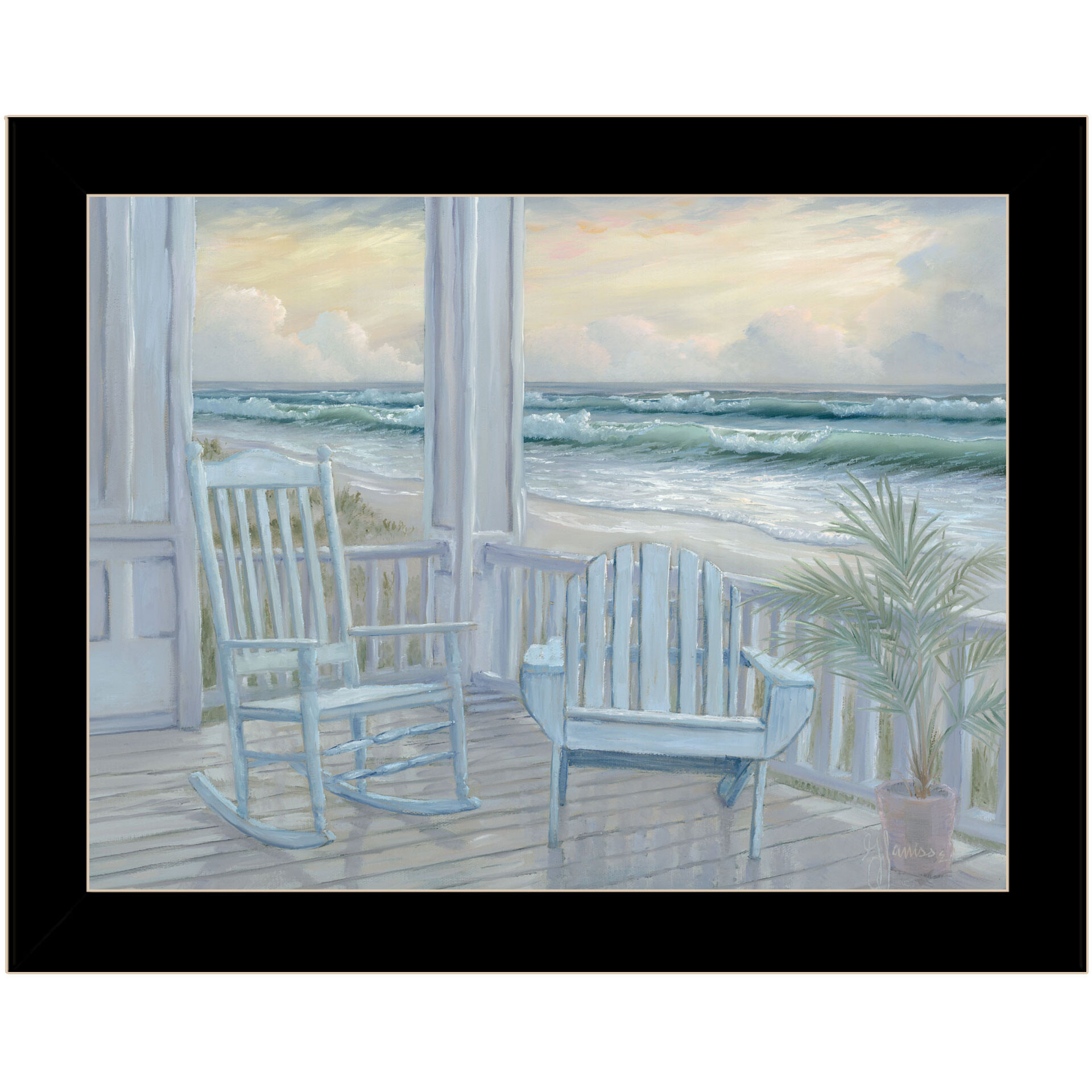Coastal Porch Black Framed Print Wall Art