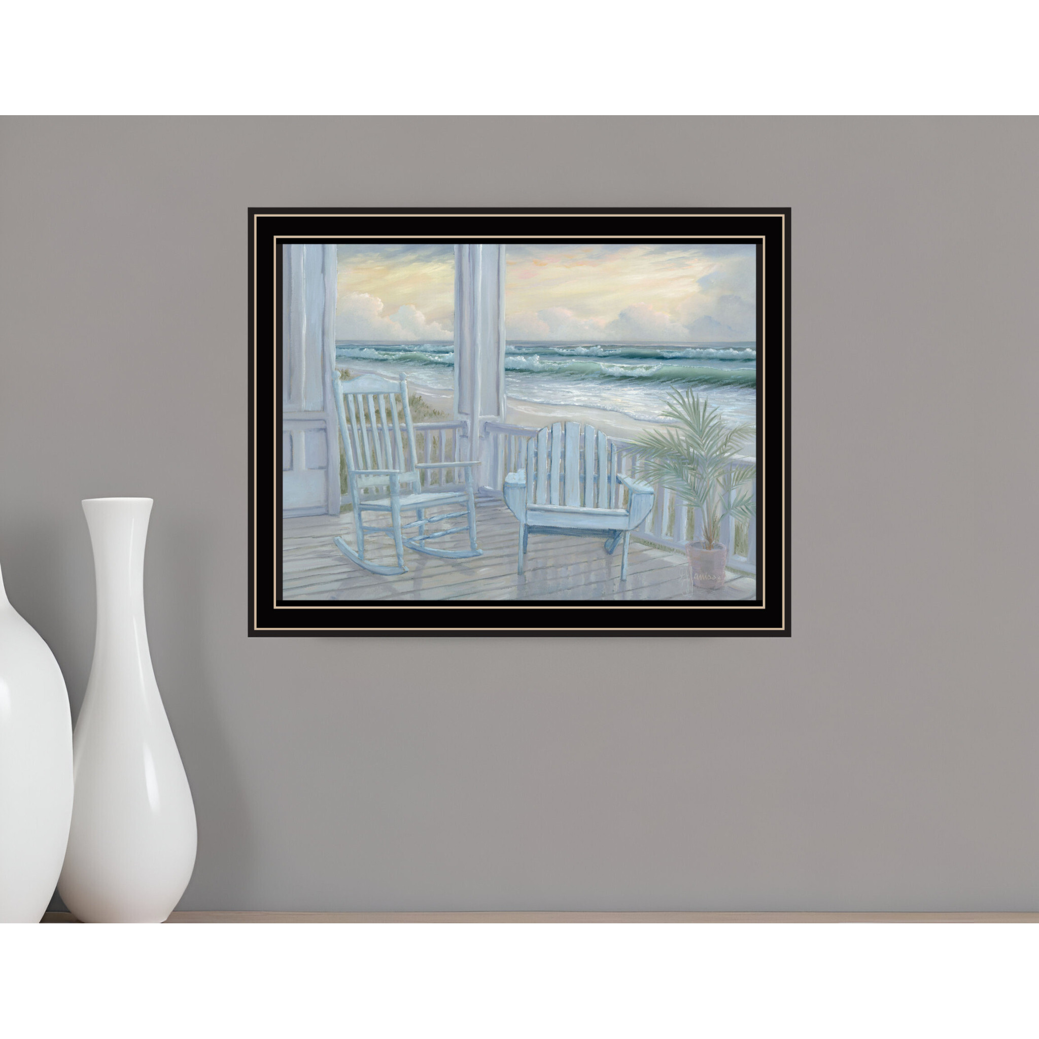 Coastal Porch Black Framed Print Wall Art