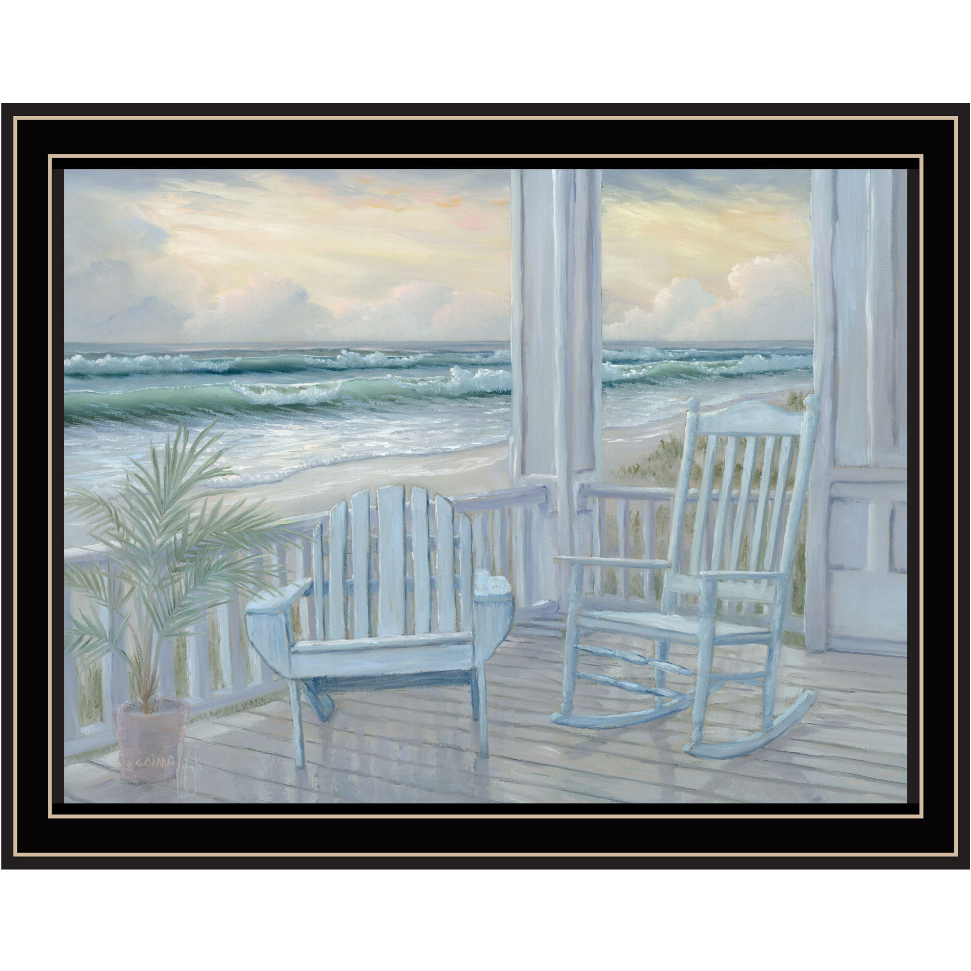 Coastal Porch Black Framed Print Wall Art