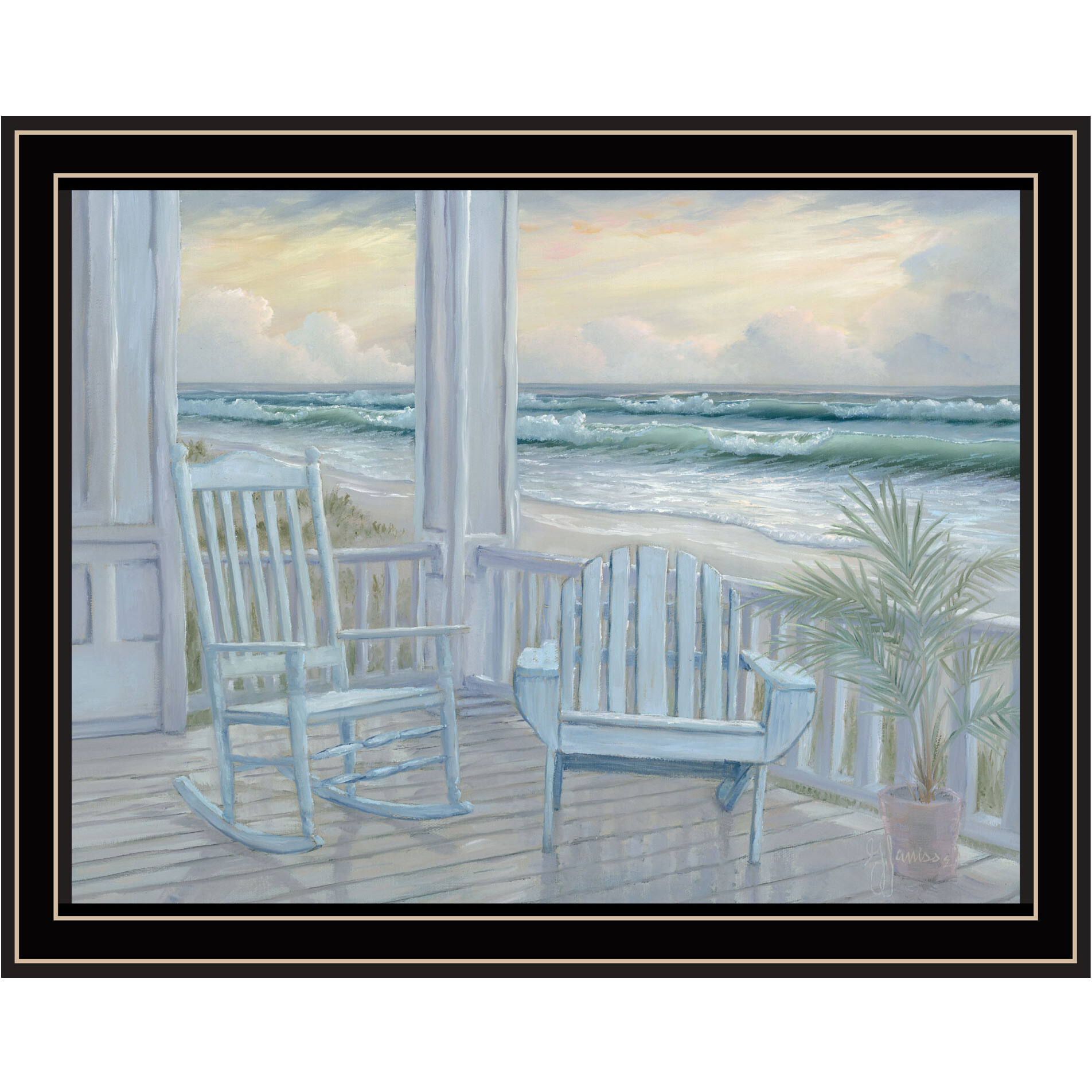 Coastal Porch Black Framed Print Wall Art