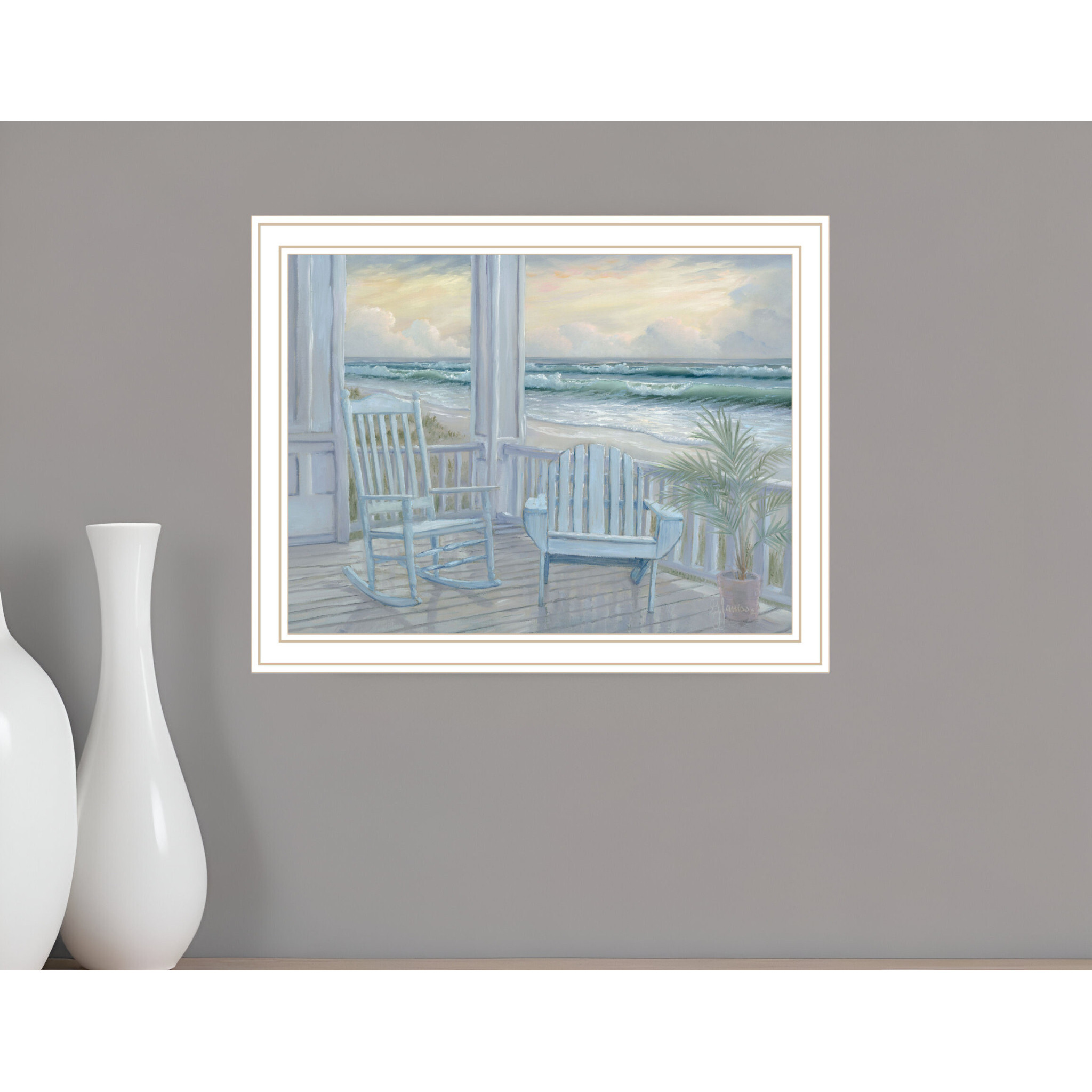 Coastal Porch White Framed Print Wall Art