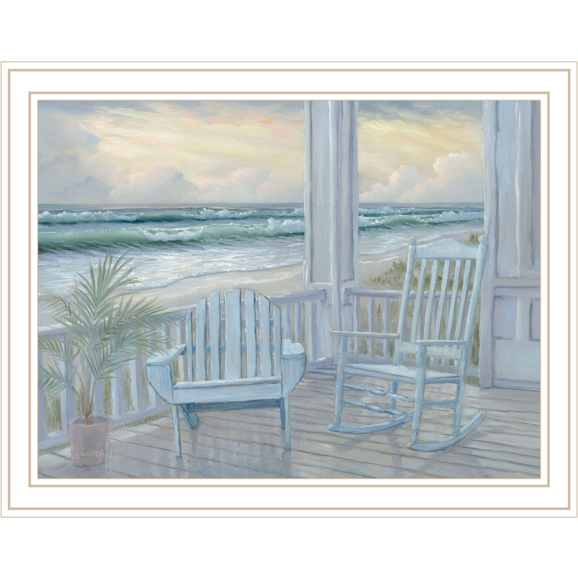 Coastal Porch White Framed Print Wall Art
