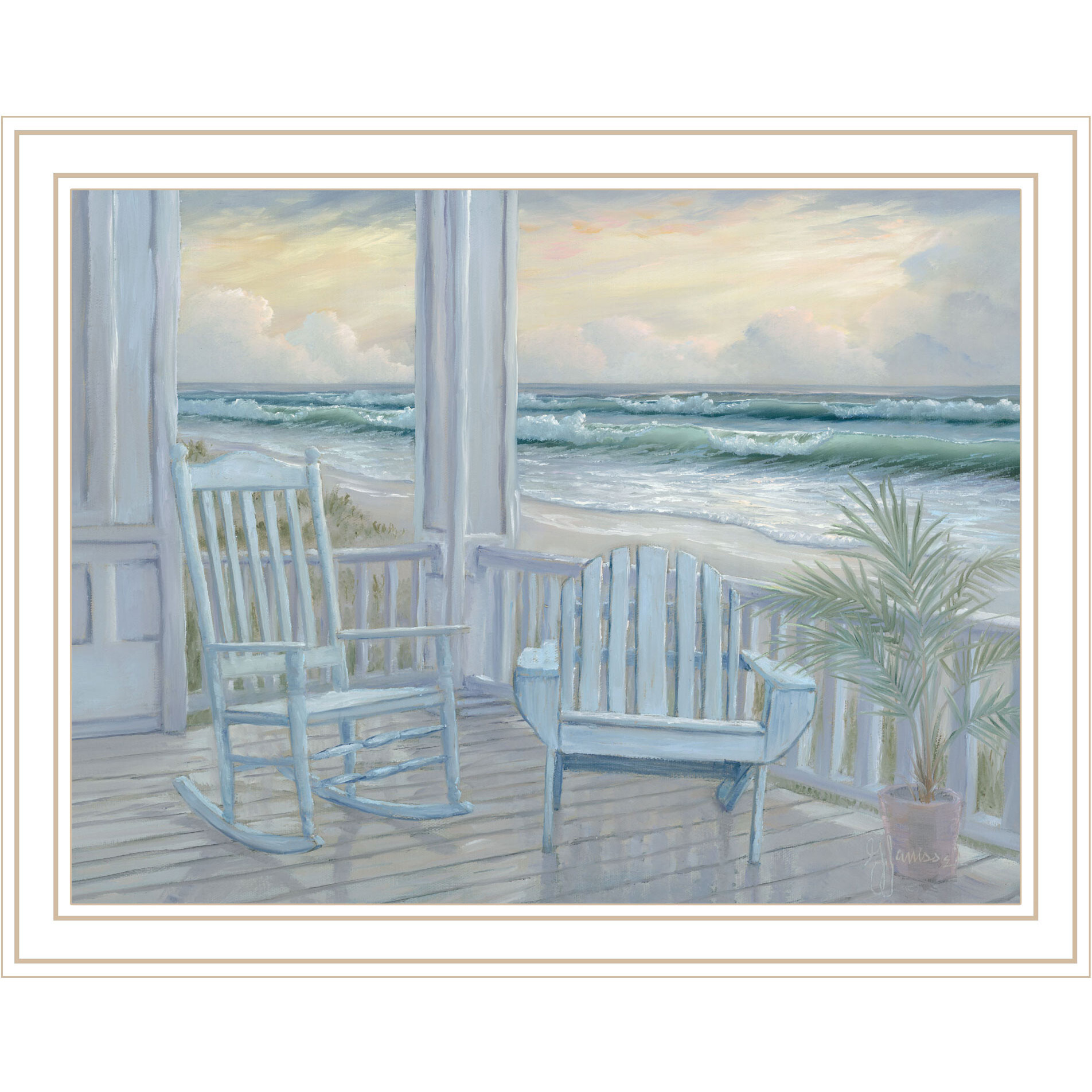 Coastal Porch White Framed Print Wall Art