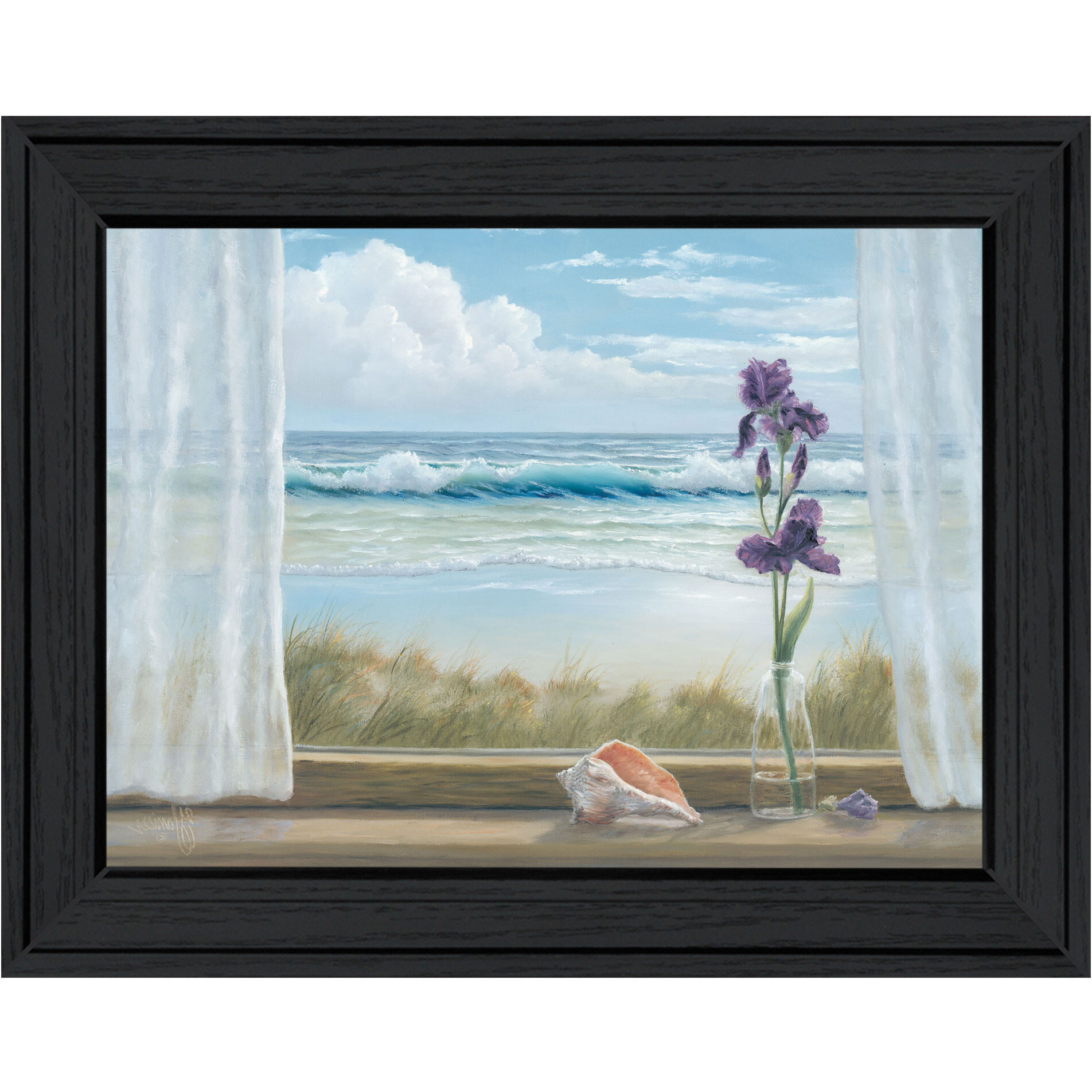 Irises on Windowsill Black Framed Print Wall Art