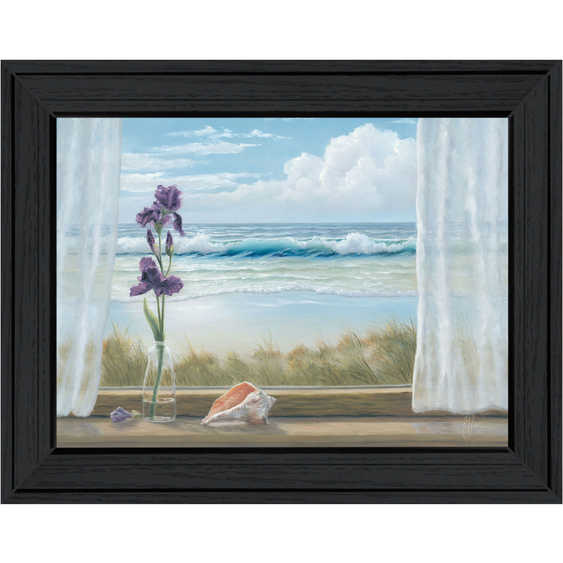 Irises on Windowsill Black Framed Print Wall Art