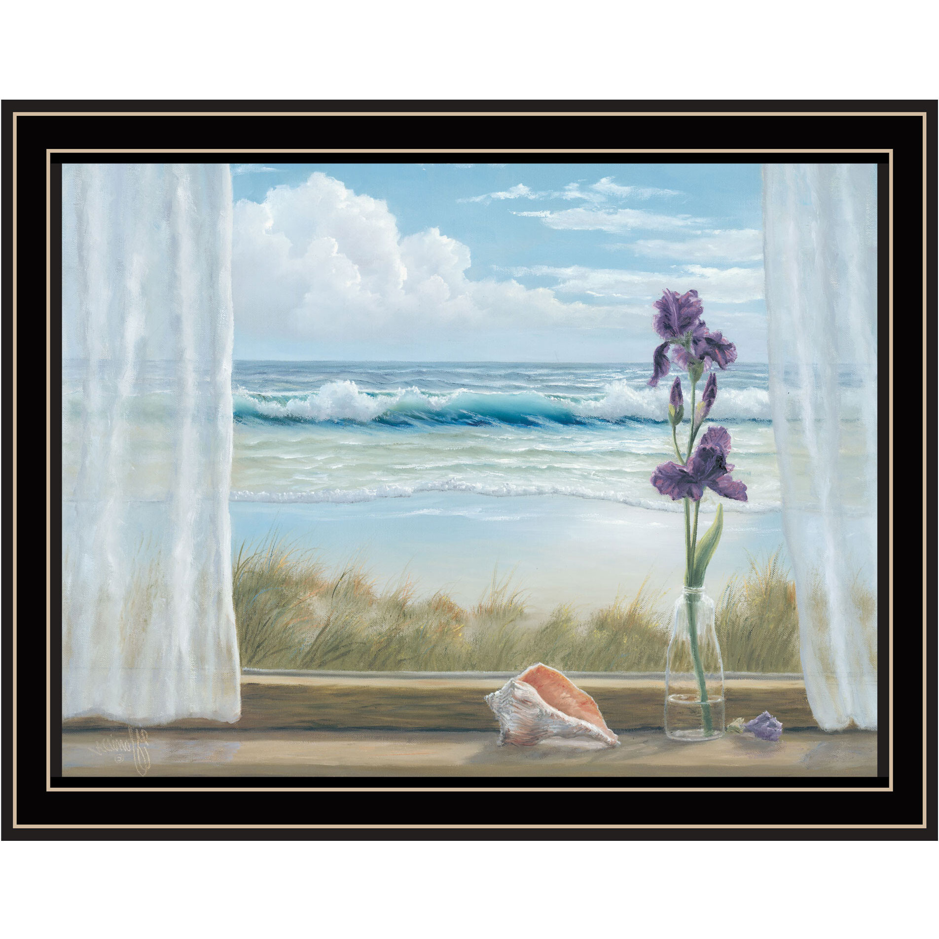Irises on Windowsill Black Framed Print Wall Art