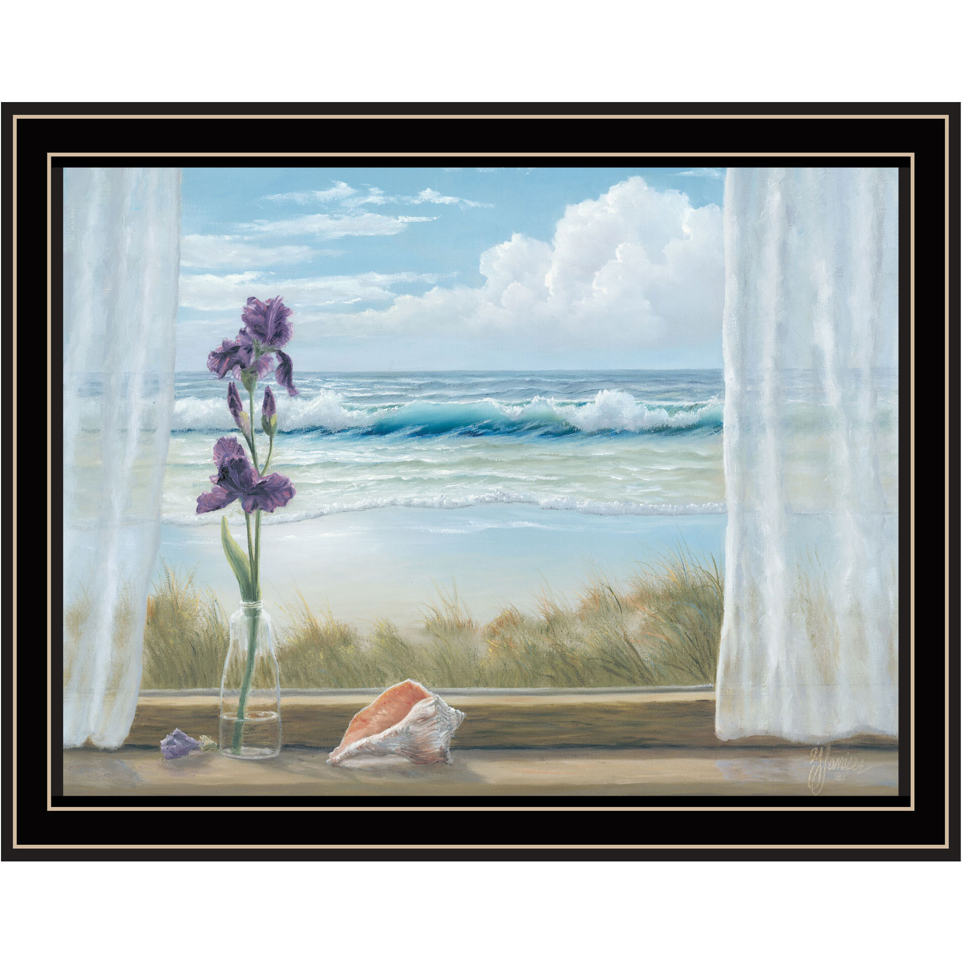Irises on Windowsill Black Framed Print Wall Art
