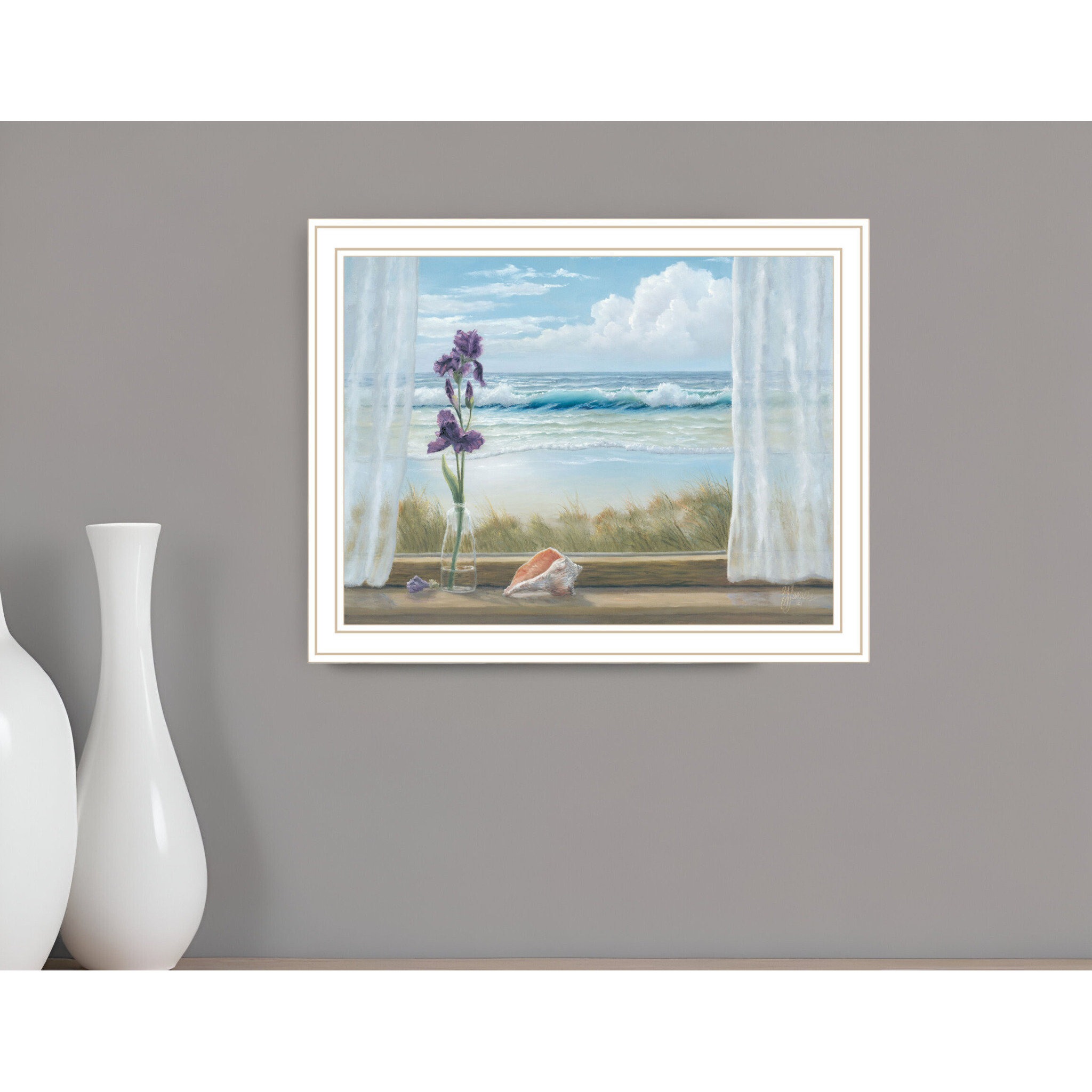 Irises on Windowsill White Framed Print Wall Art