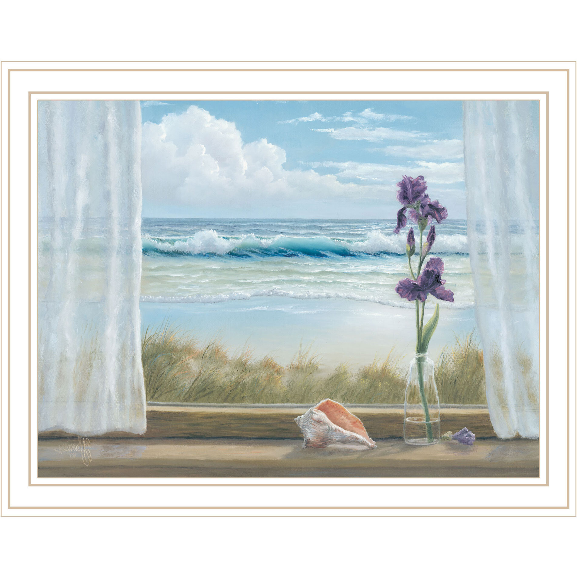 Irises on Windowsill White Framed Print Wall Art