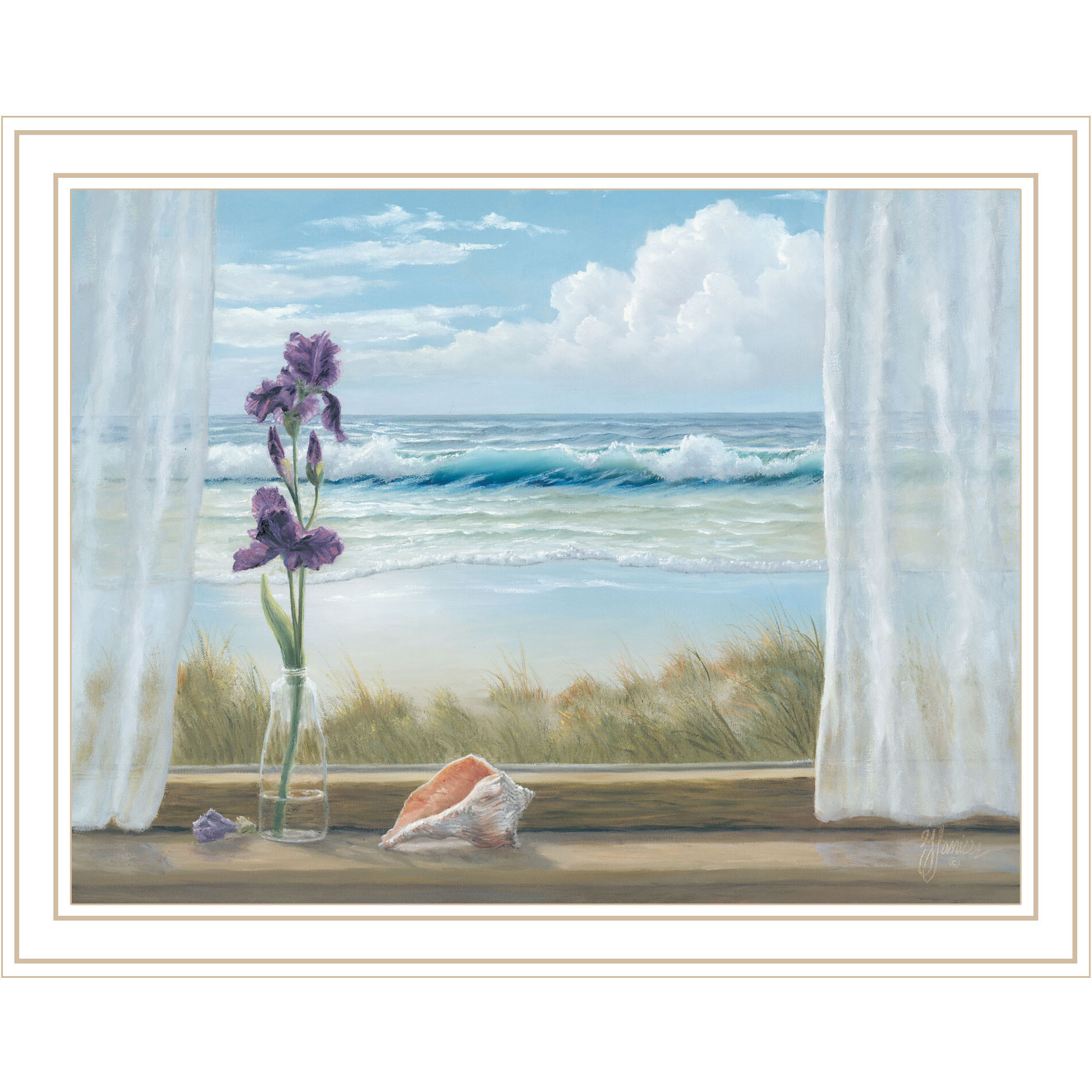 Irises on Windowsill White Framed Print Wall Art