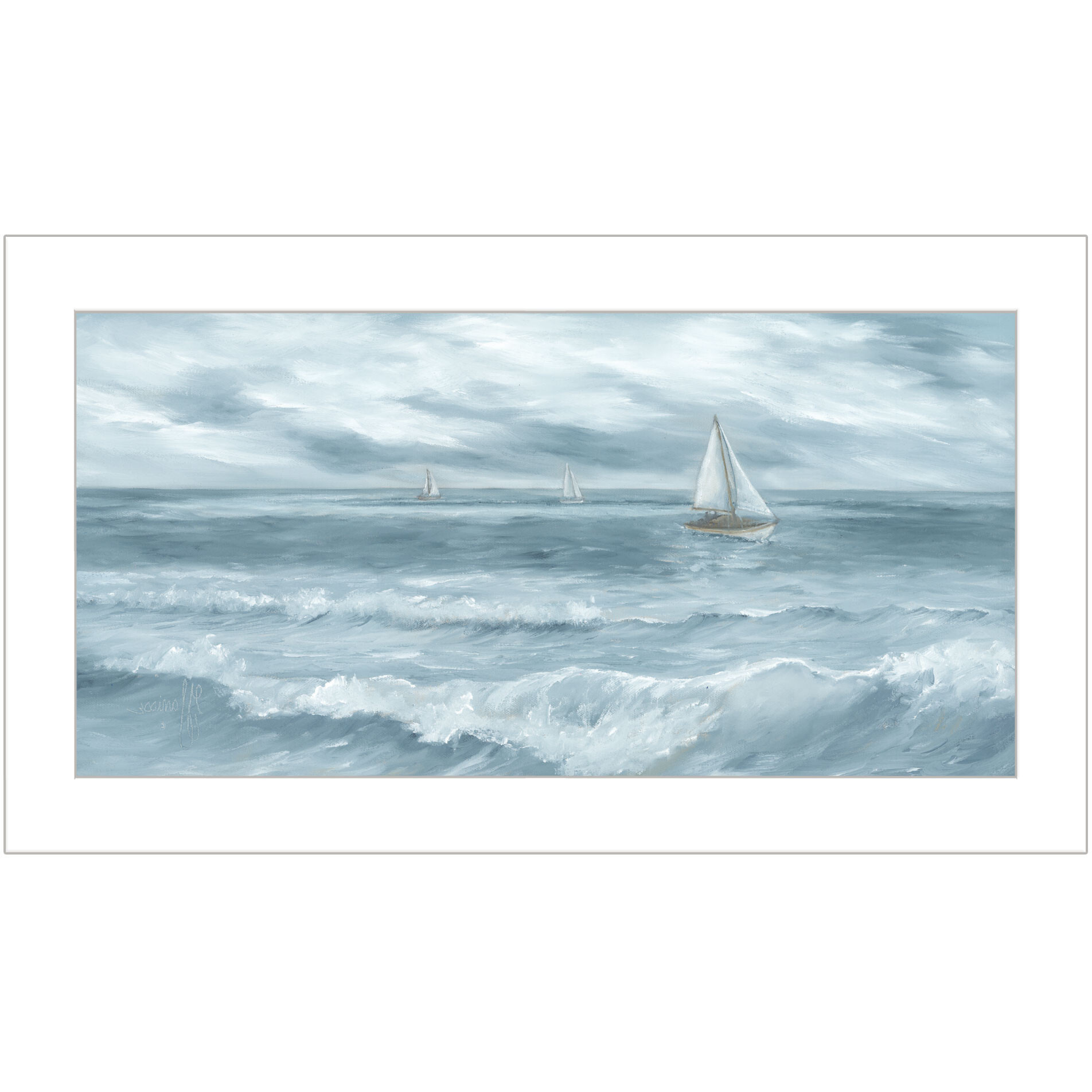 Three Sailboats White Framed Print Wall Art