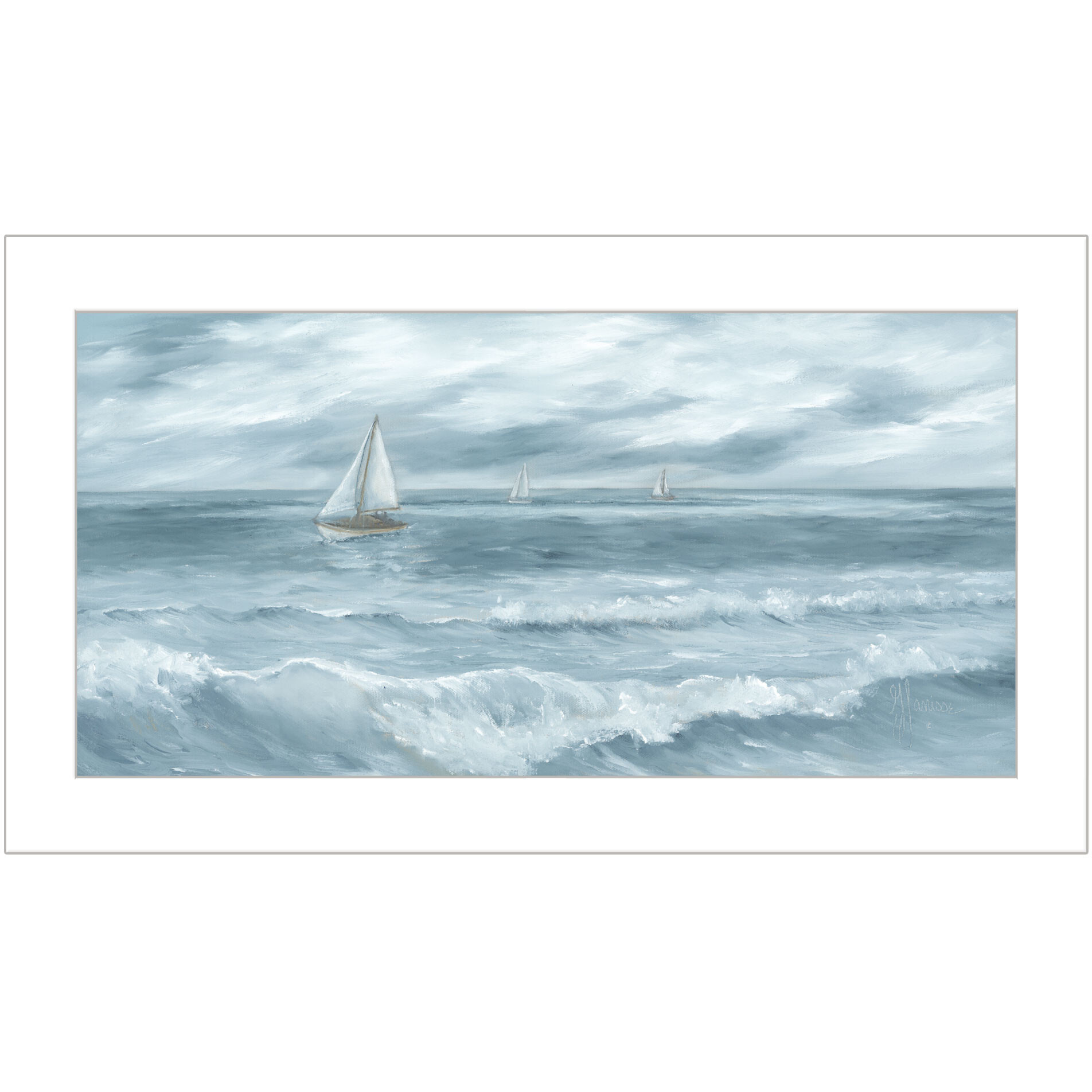 Three Sailboats White Framed Print Wall Art